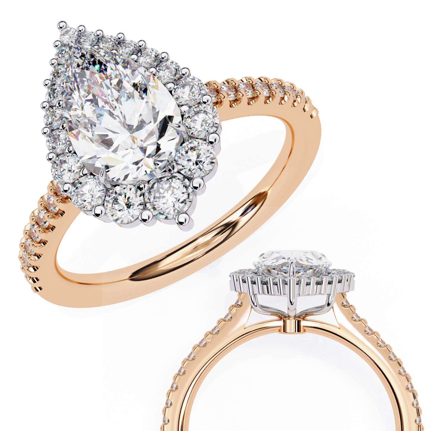 halo enchant pear lab grown diamond ring