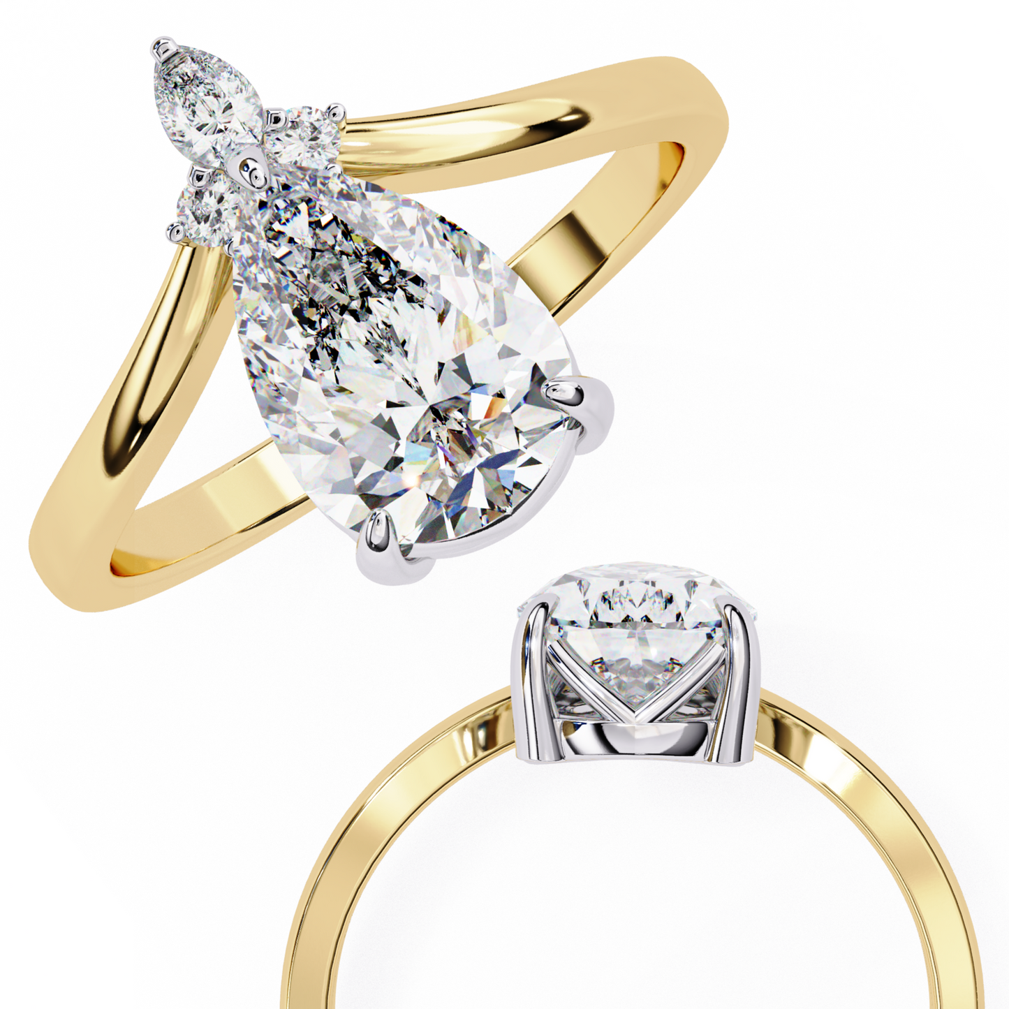 aurora grace pear lab grown diamond ring