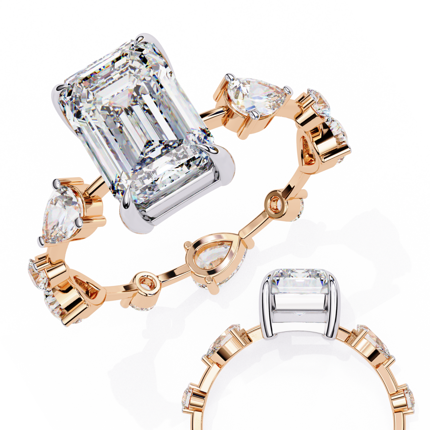 gala emerald pear lab grown diamond ring