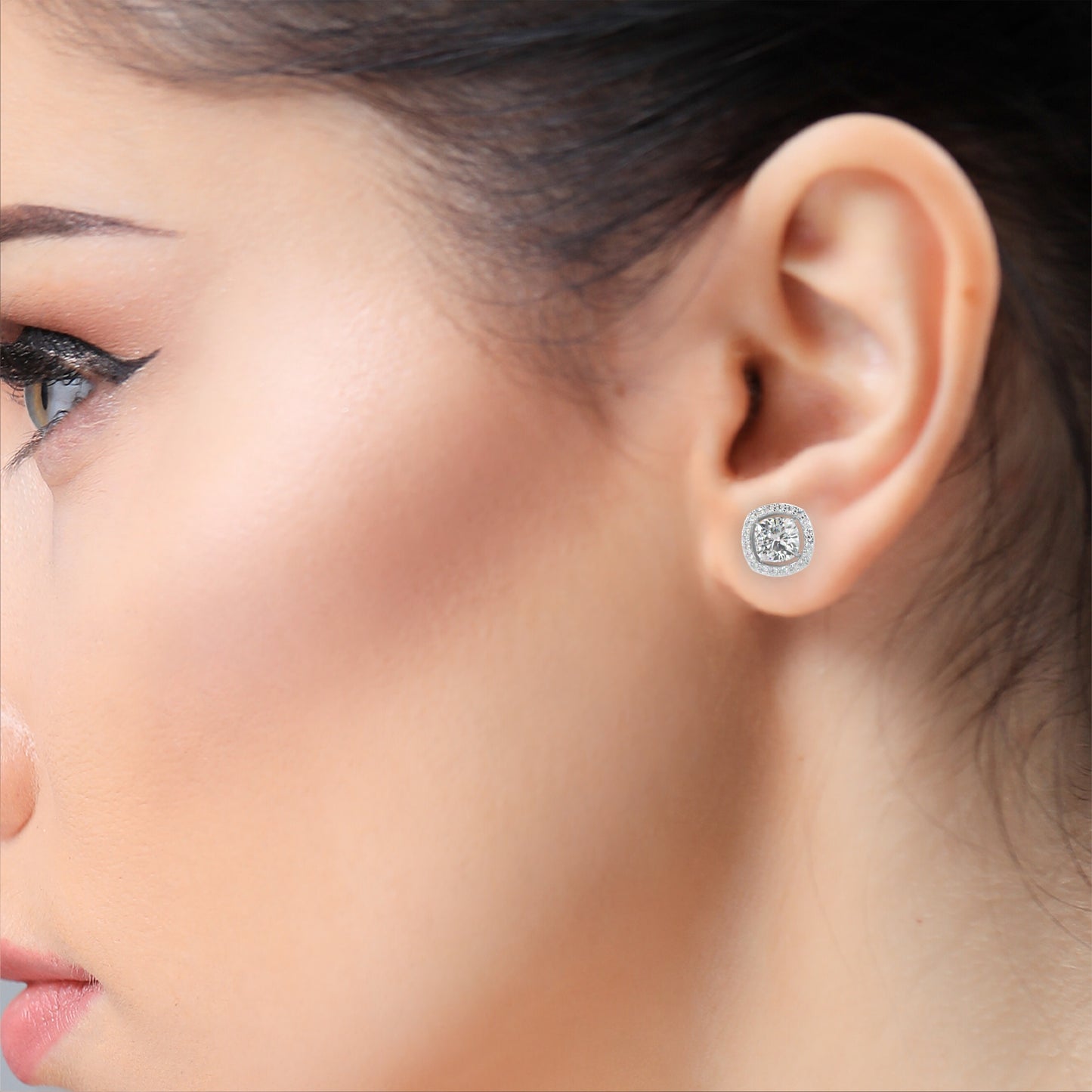 serene cushion halo lab grown diamond studs