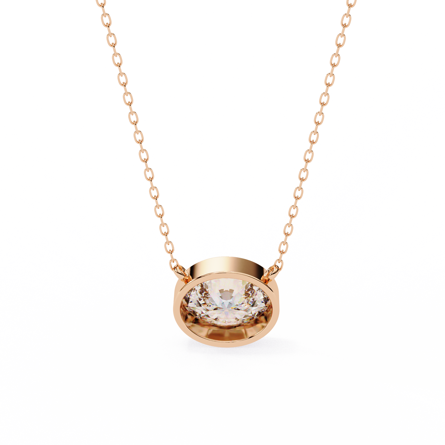 ella oval bezel solitaire lab grown diamond necklace