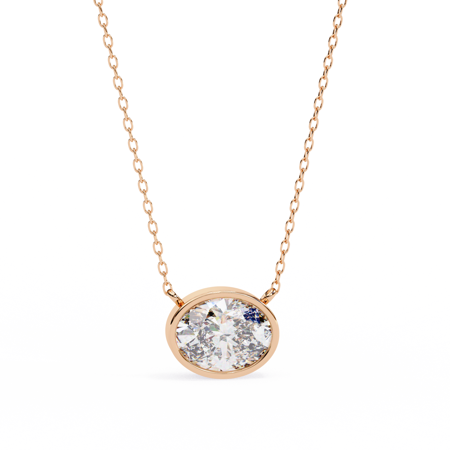 ella oval bezel solitaire lab grown diamond necklace