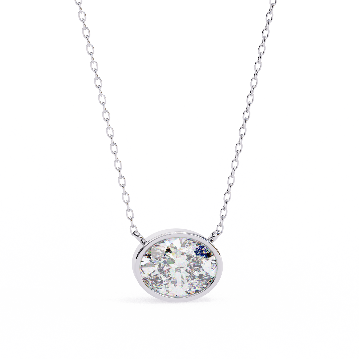 ella oval bezel solitaire lab grown diamond necklace