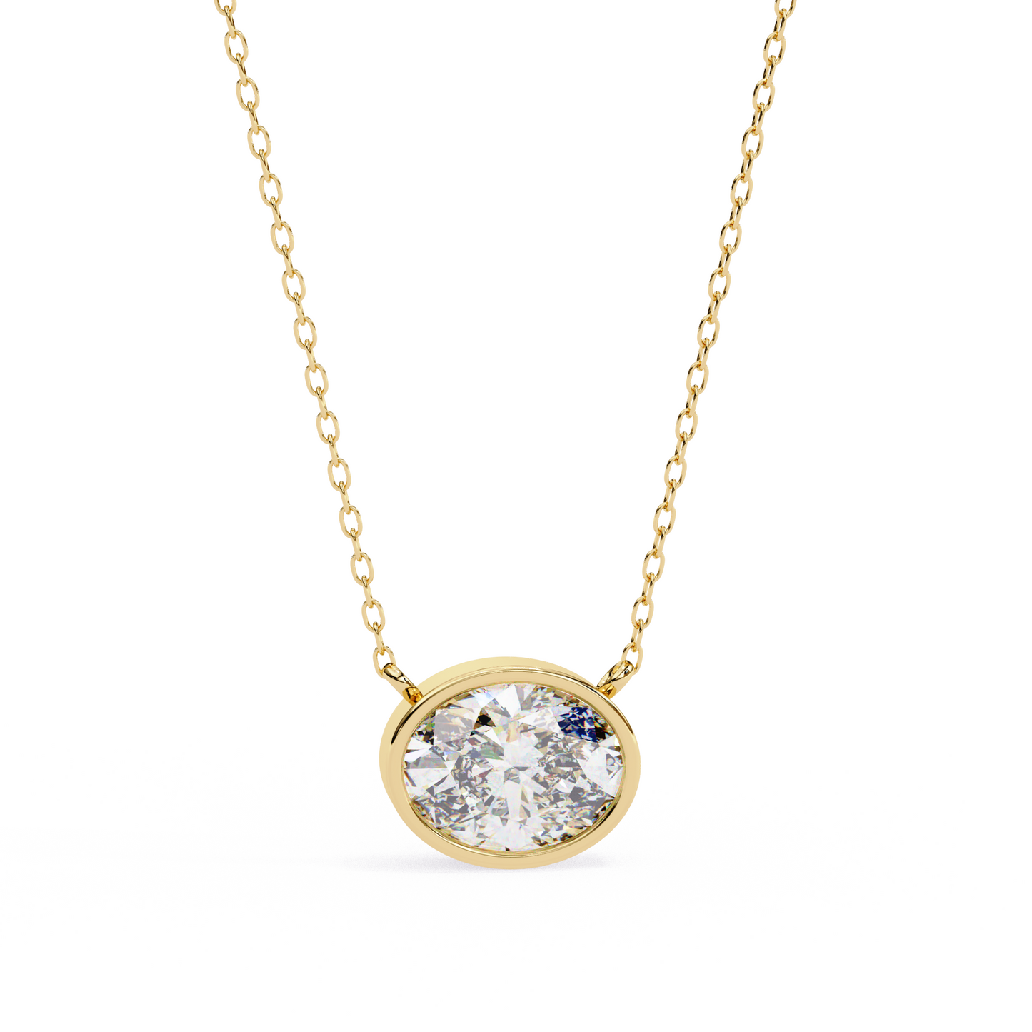 ella oval bezel solitaire lab grown diamond necklace