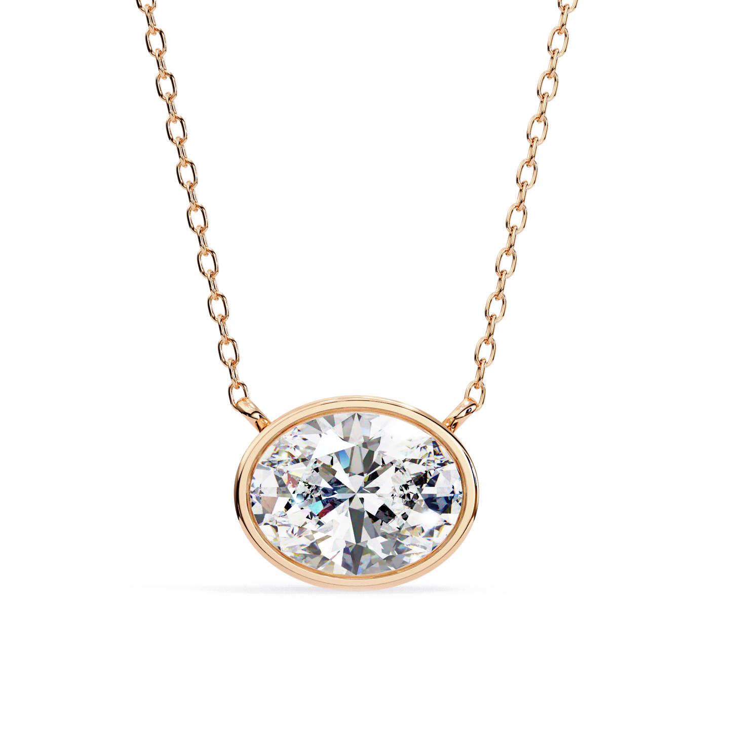 ella oval bezel solitaire lab grown diamond necklace