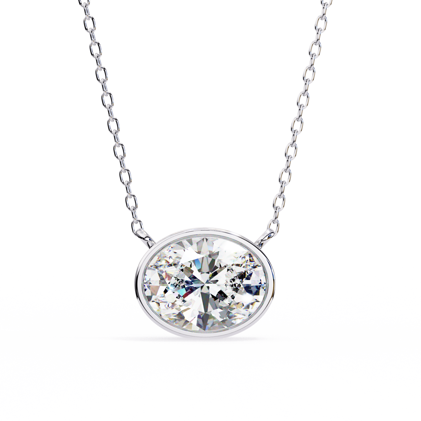 ella oval bezel solitaire lab grown diamond necklace
