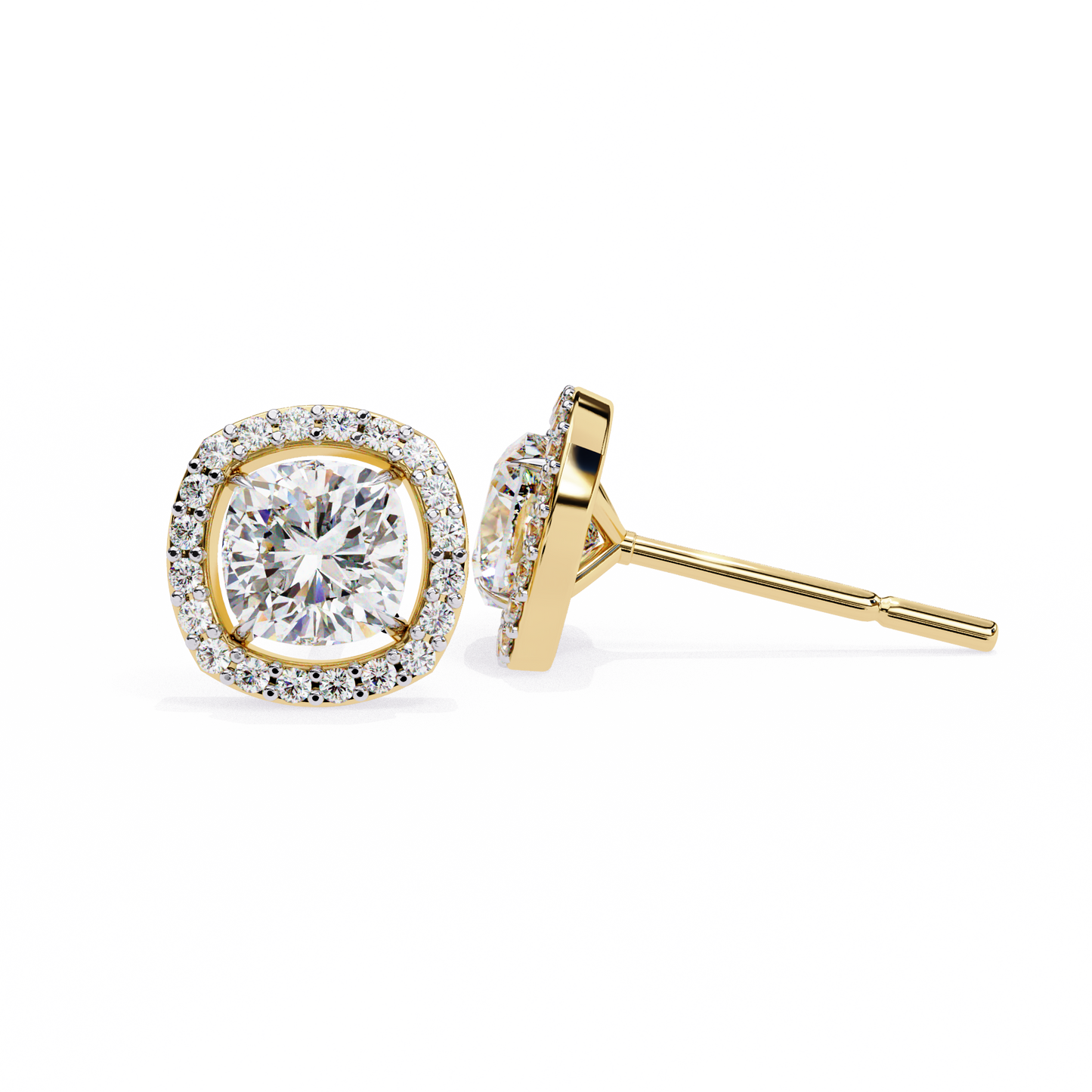 serene cushion halo lab grown diamond studs