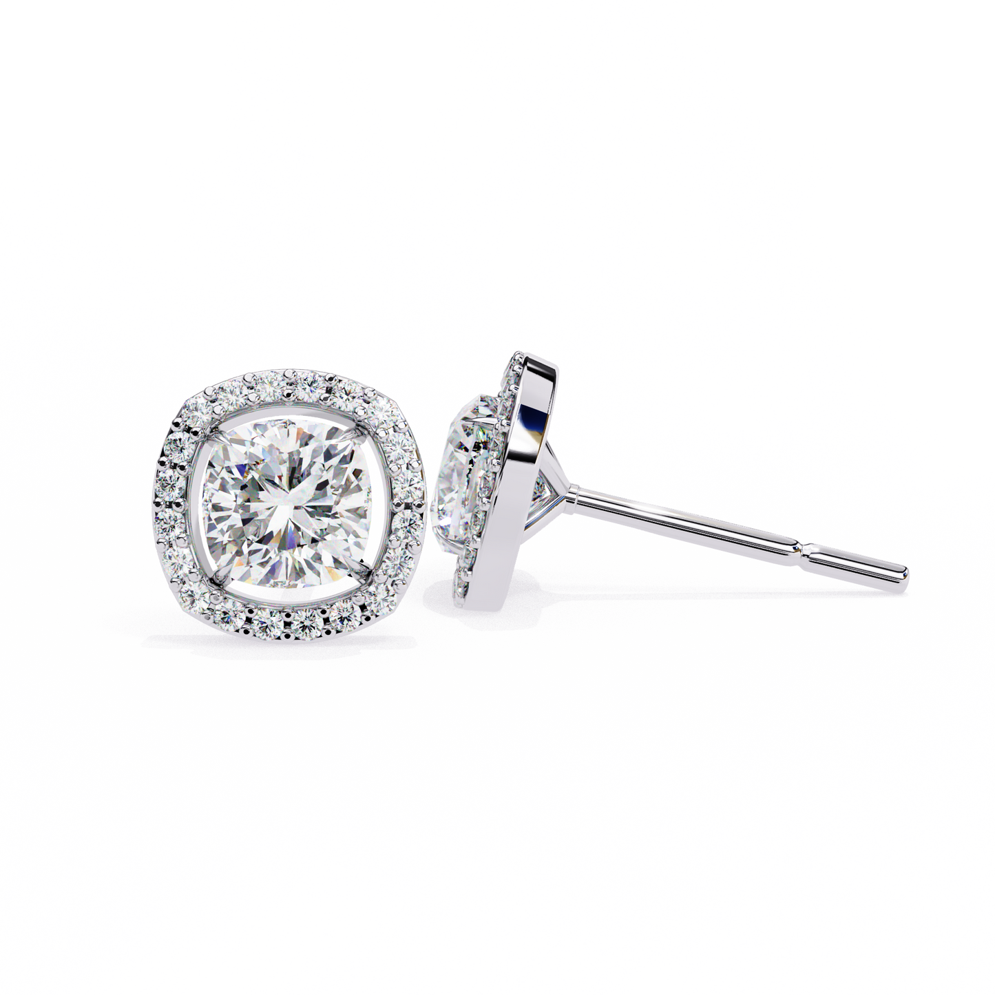 serene cushion halo lab grown diamond studs