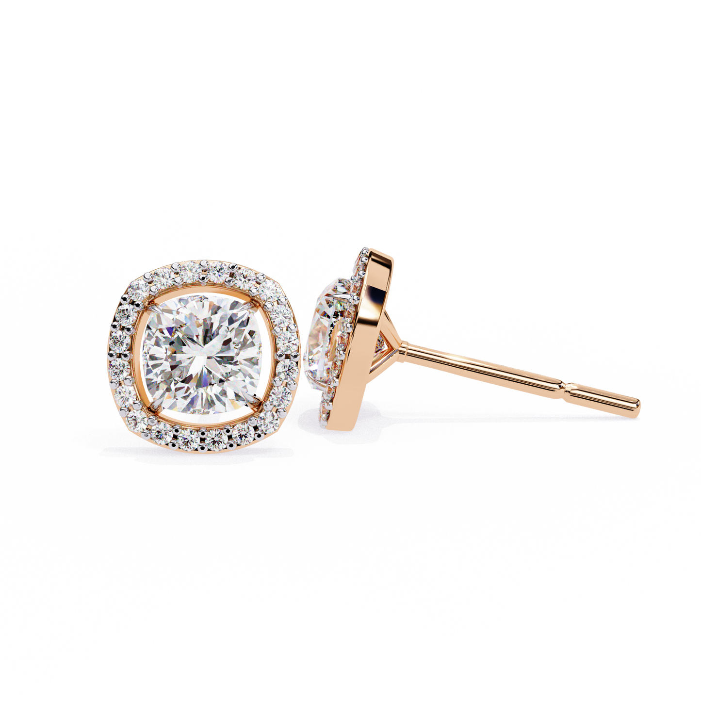 serene cushion halo lab grown diamond studs