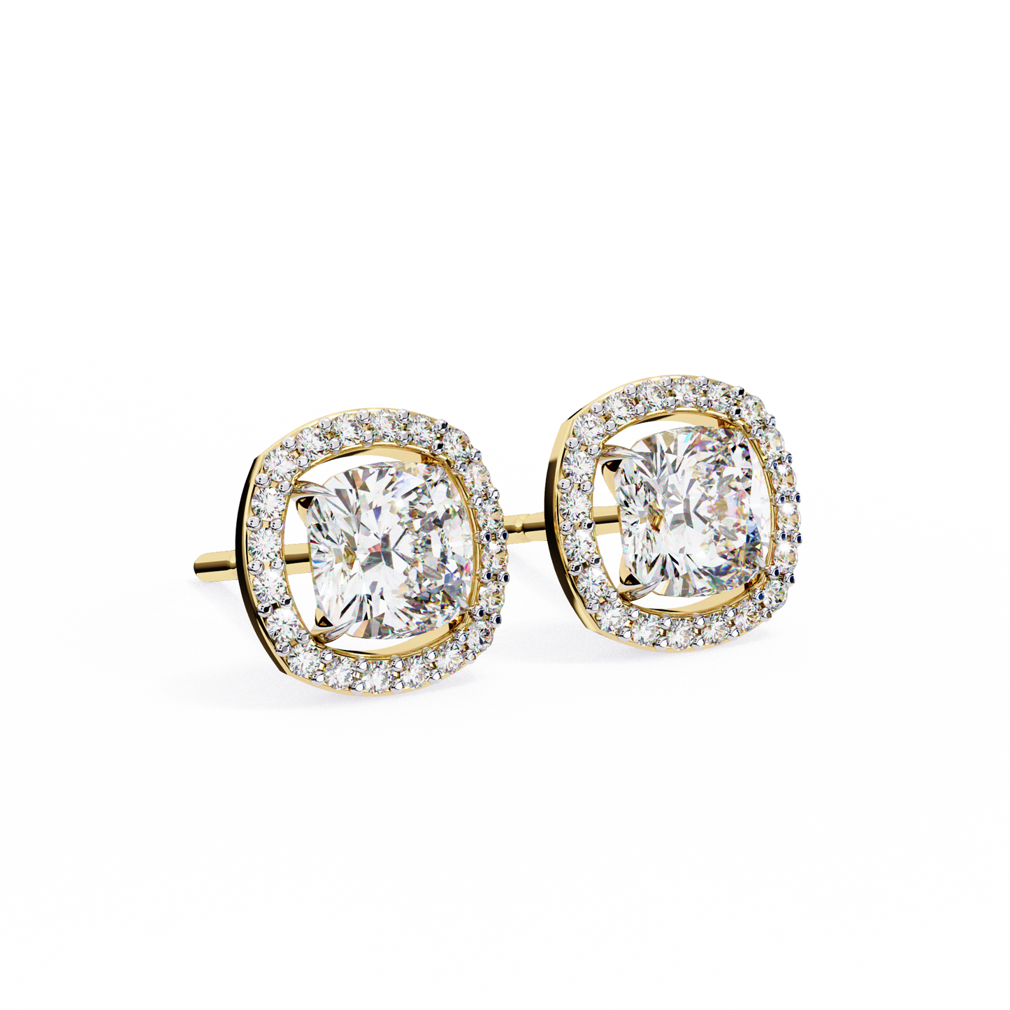 serene cushion halo lab grown diamond studs