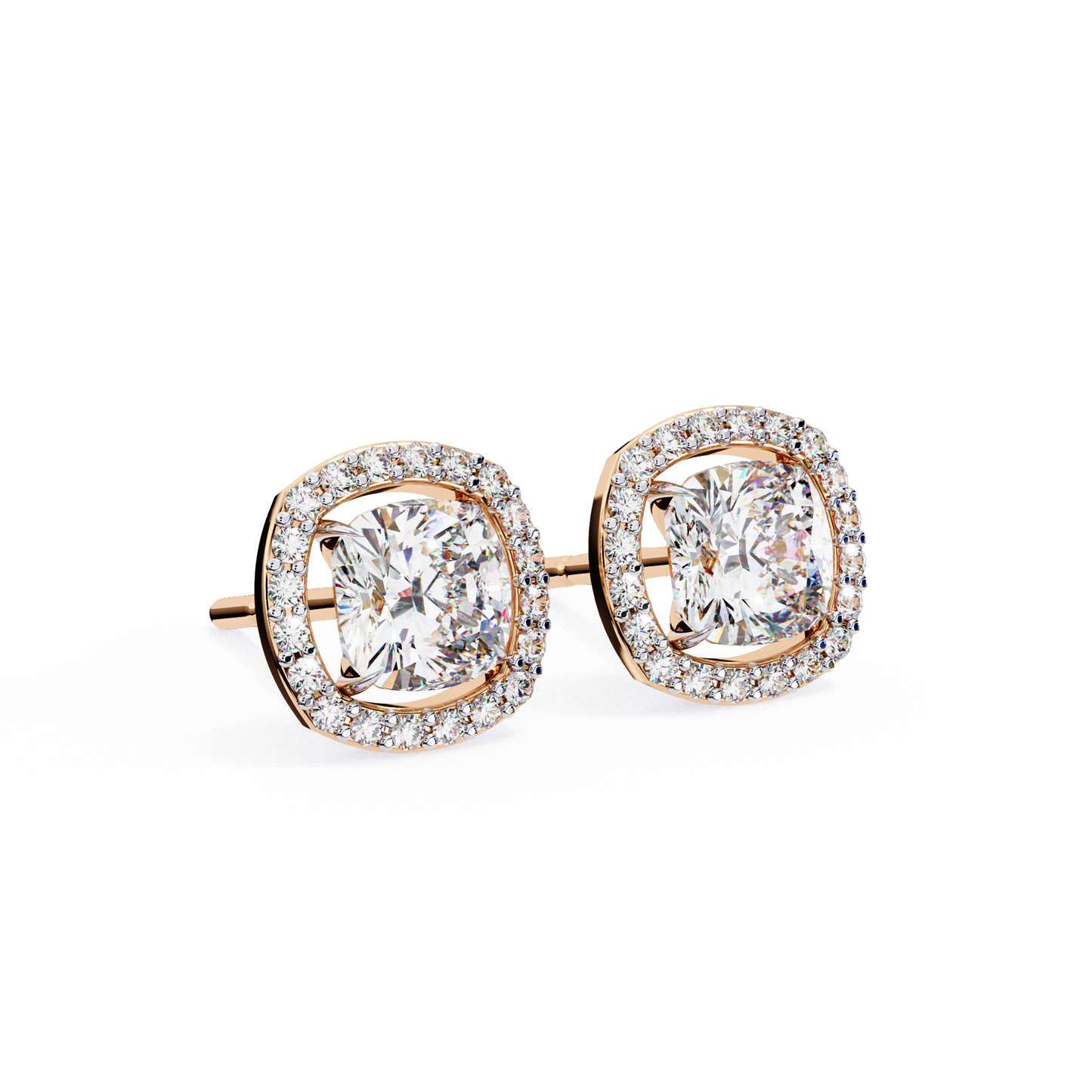 serene cushion halo lab grown diamond studs