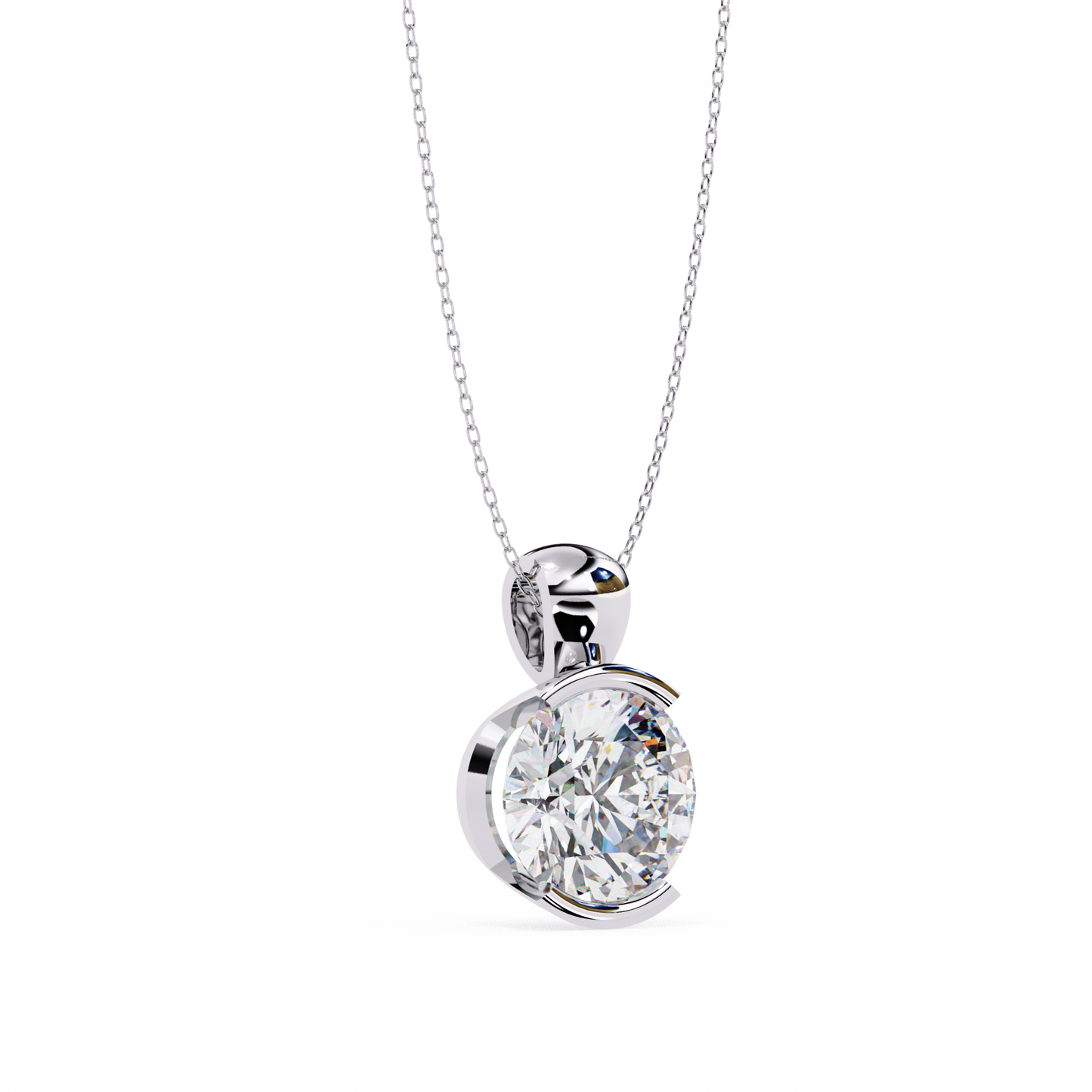 solara bezel round lab grown diamond pendant