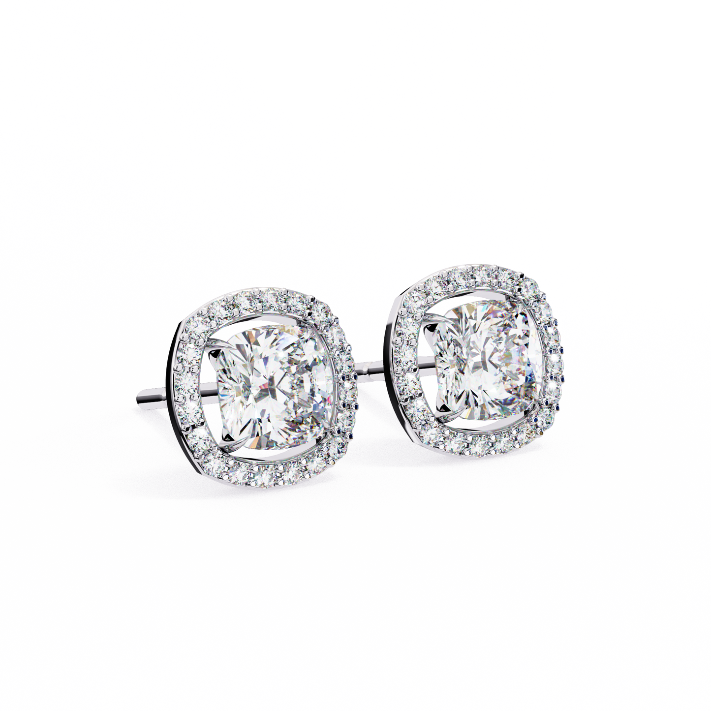 serene cushion halo lab grown diamond studs