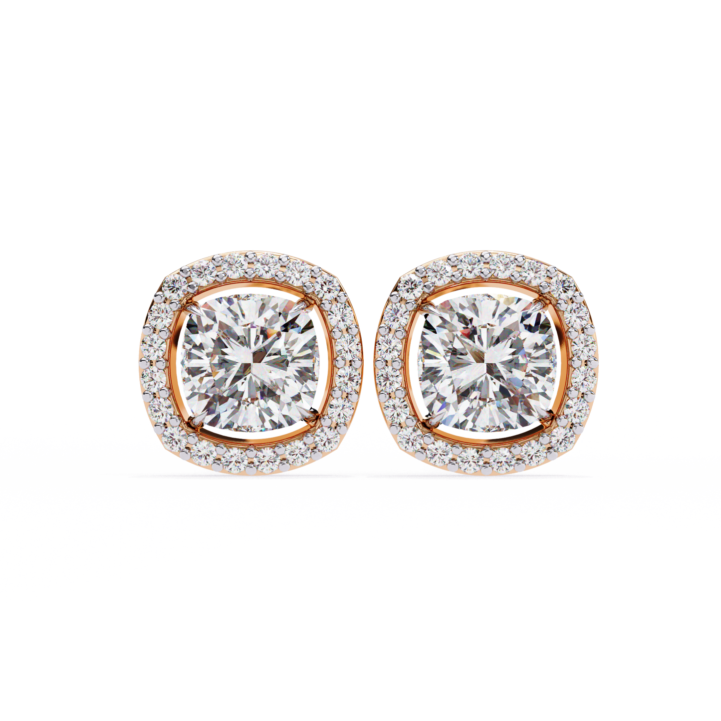 serene cushion halo lab grown diamond studs