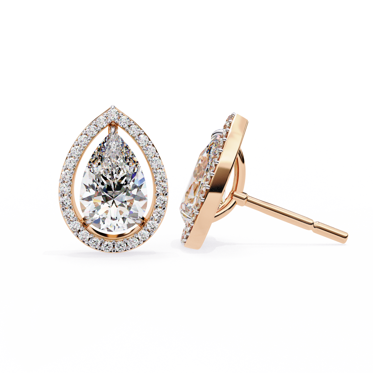 aurora pear halo lab grown diamond studs