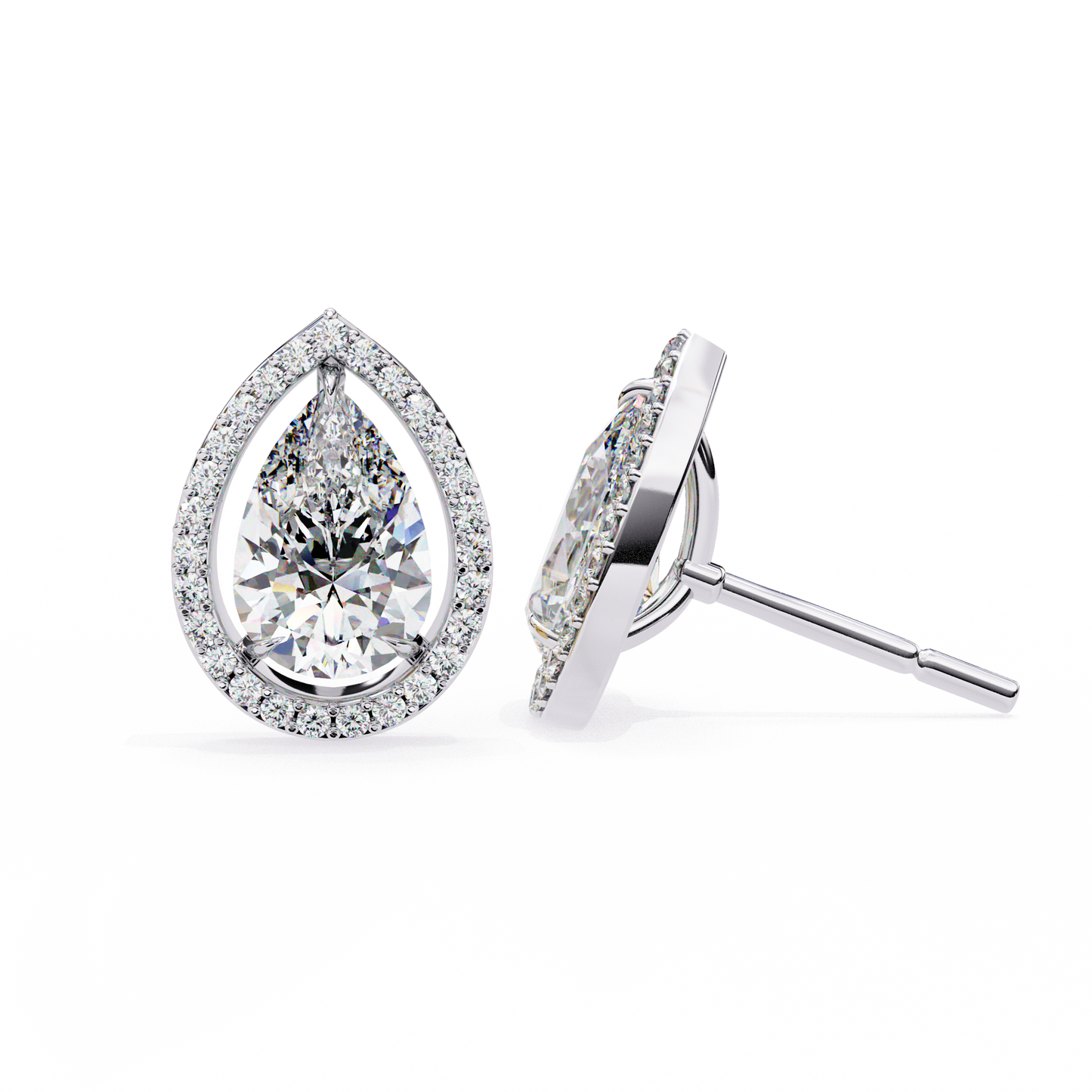 aurora pear halo lab grown diamond studs