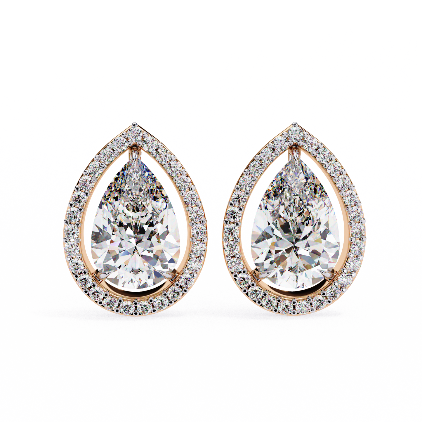 aurora pear halo lab grown diamond studs