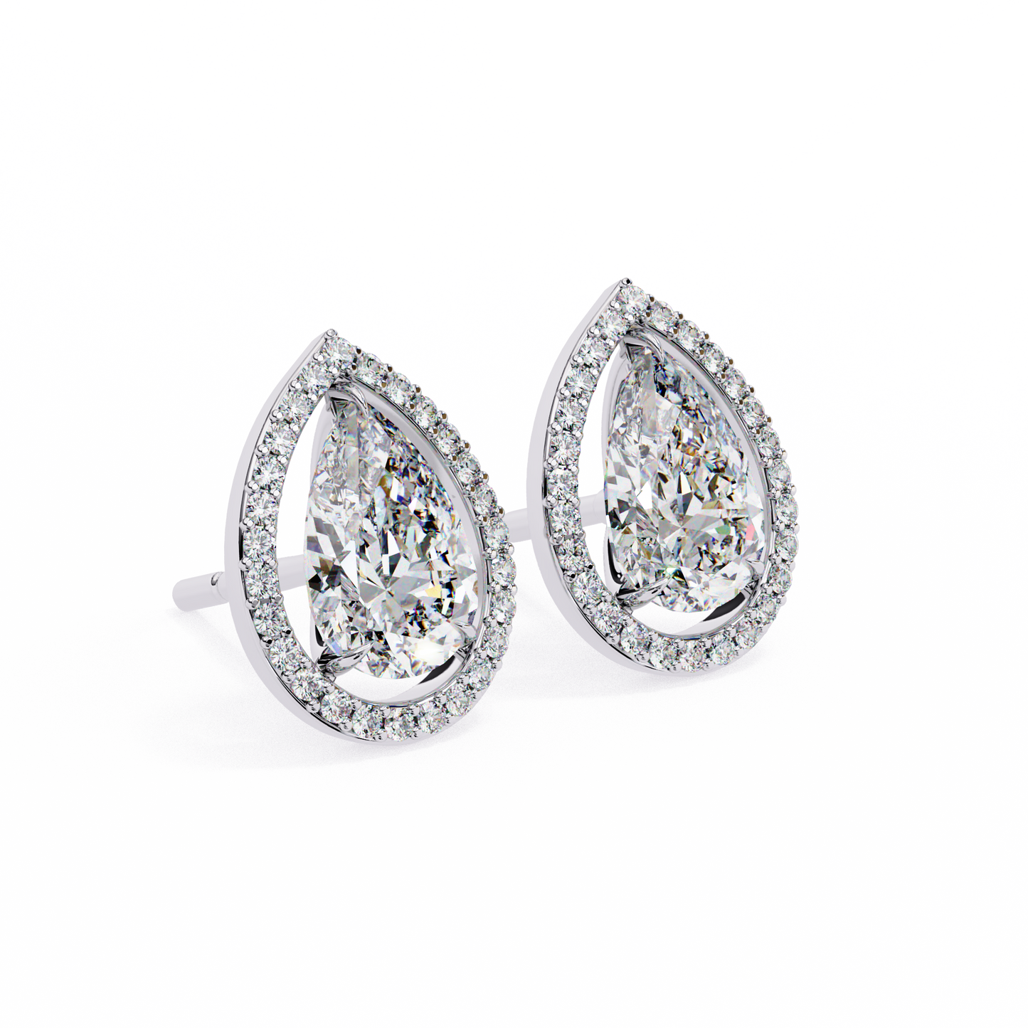 aurora pear halo lab grown diamond studs
