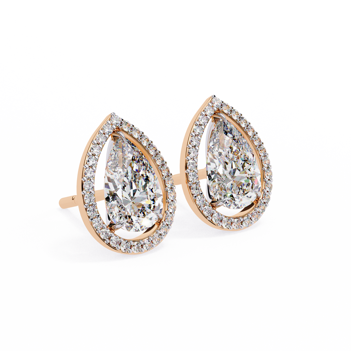 aurora pear halo lab grown diamond studs