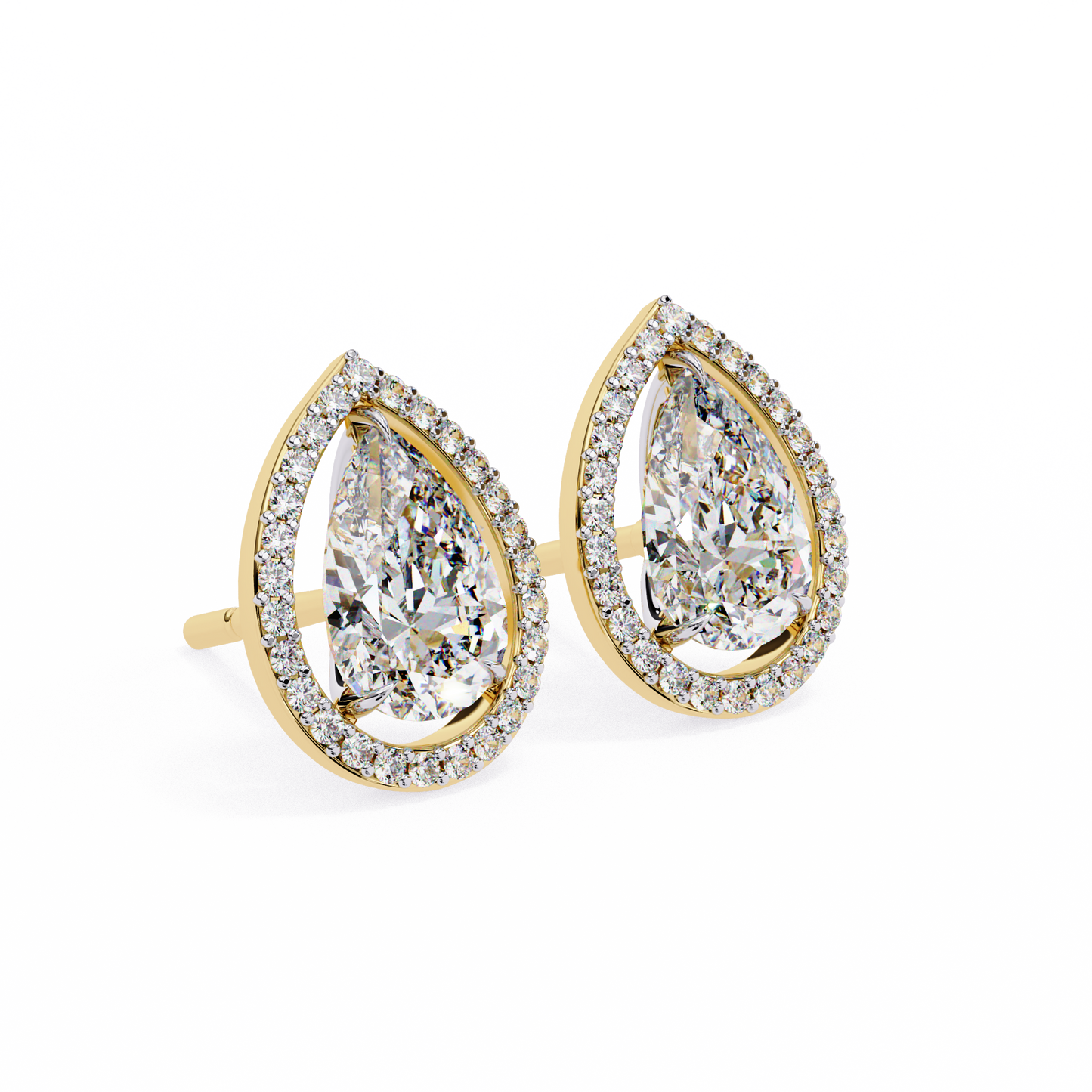 aurora pear halo lab grown diamond studs