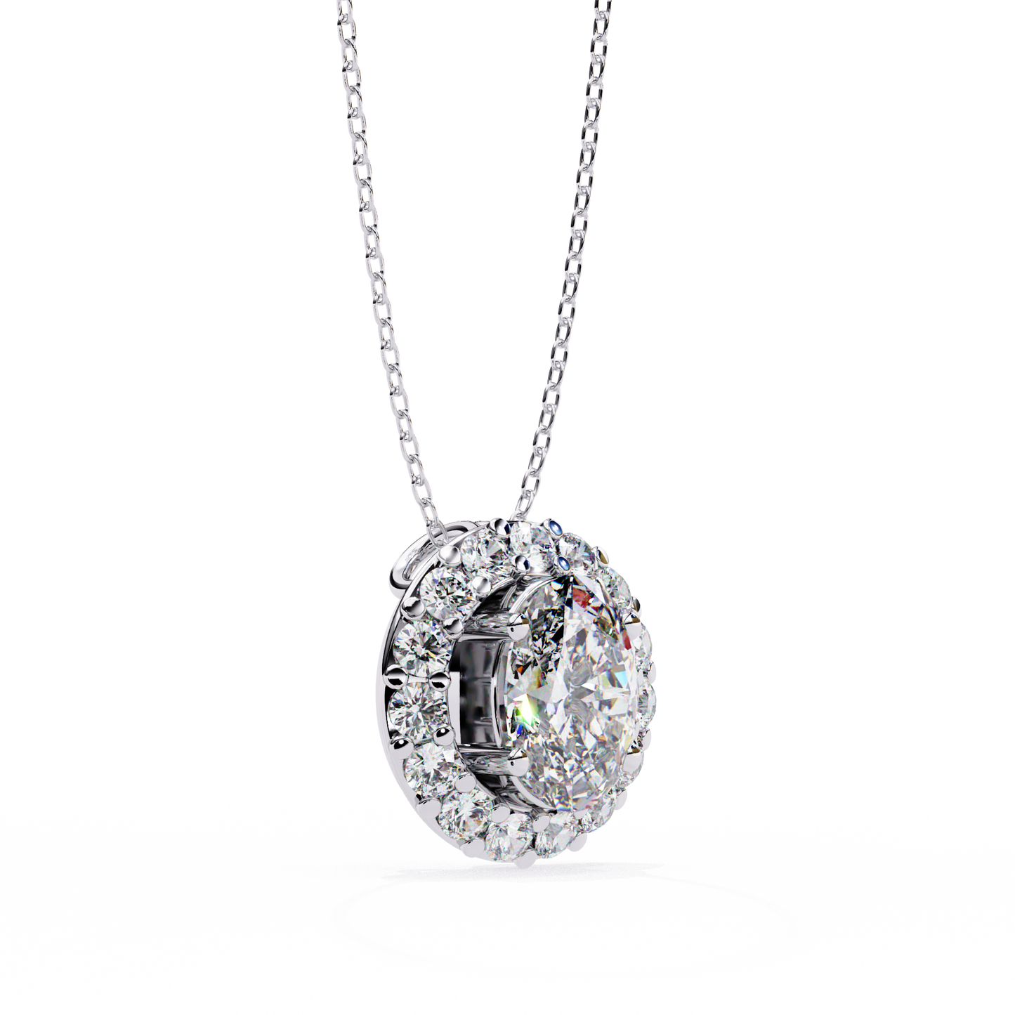opaline halo oval lab grown diamond pendant