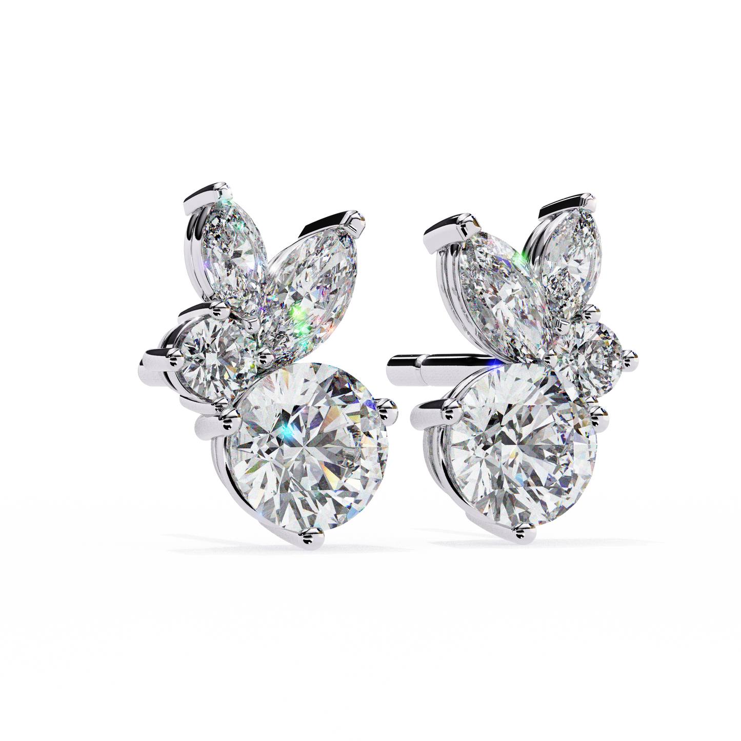 viva asymmetrical marquise cluster lab grown diamond studs