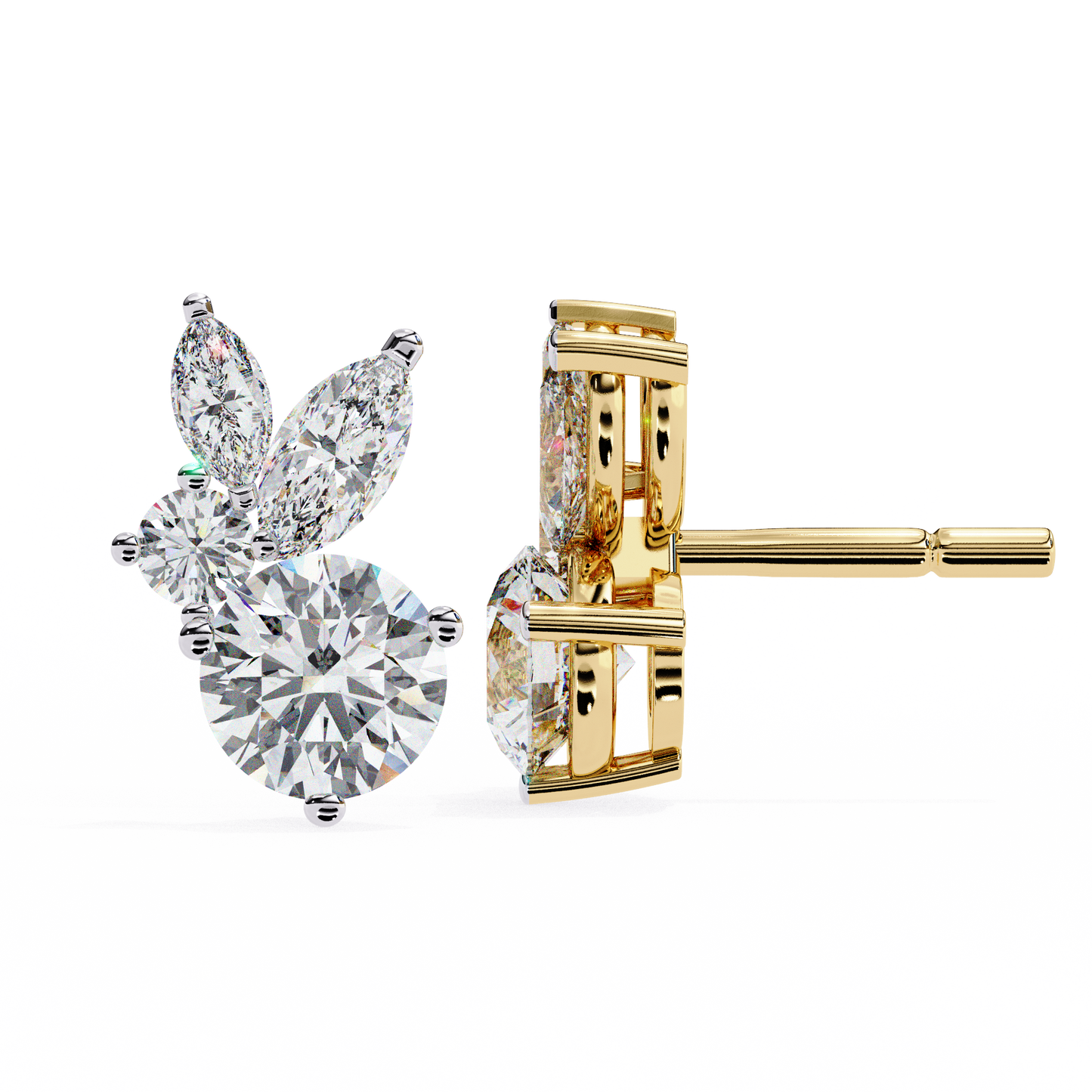 viva asymmetrical marquise cluster lab grown diamond studs