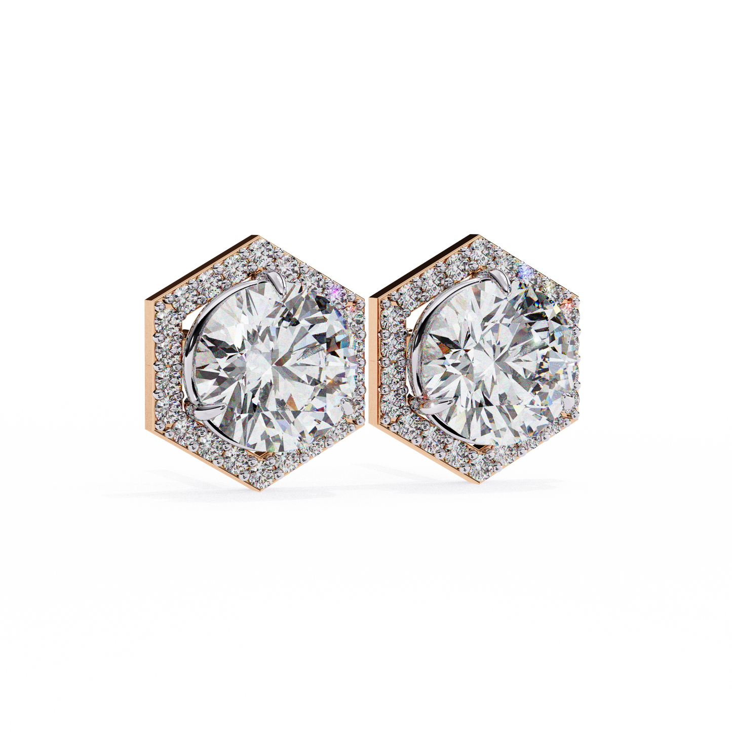 luxe hexagon halo lab grown diamond studs