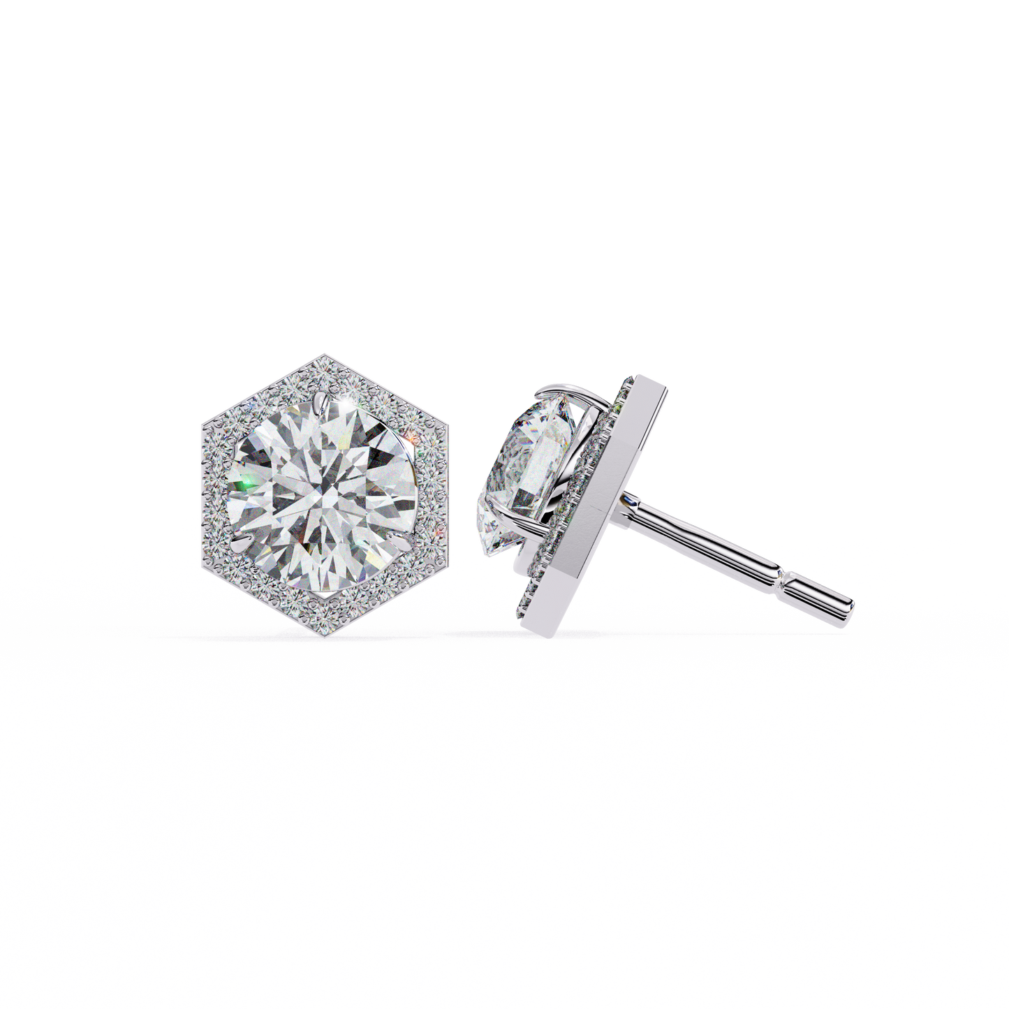 luxe hexagon halo lab grown diamond studs