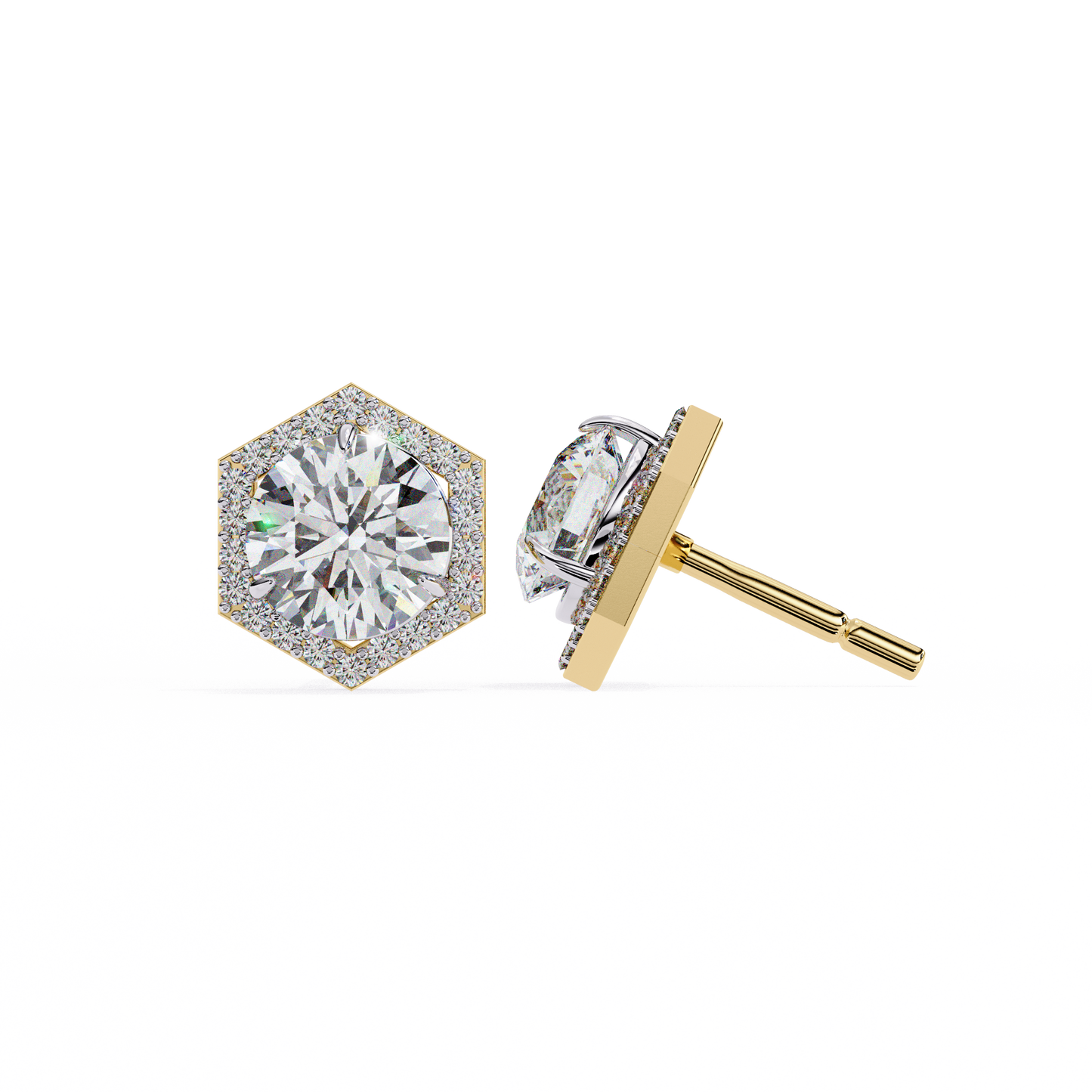luxe hexagon halo lab grown diamond studs