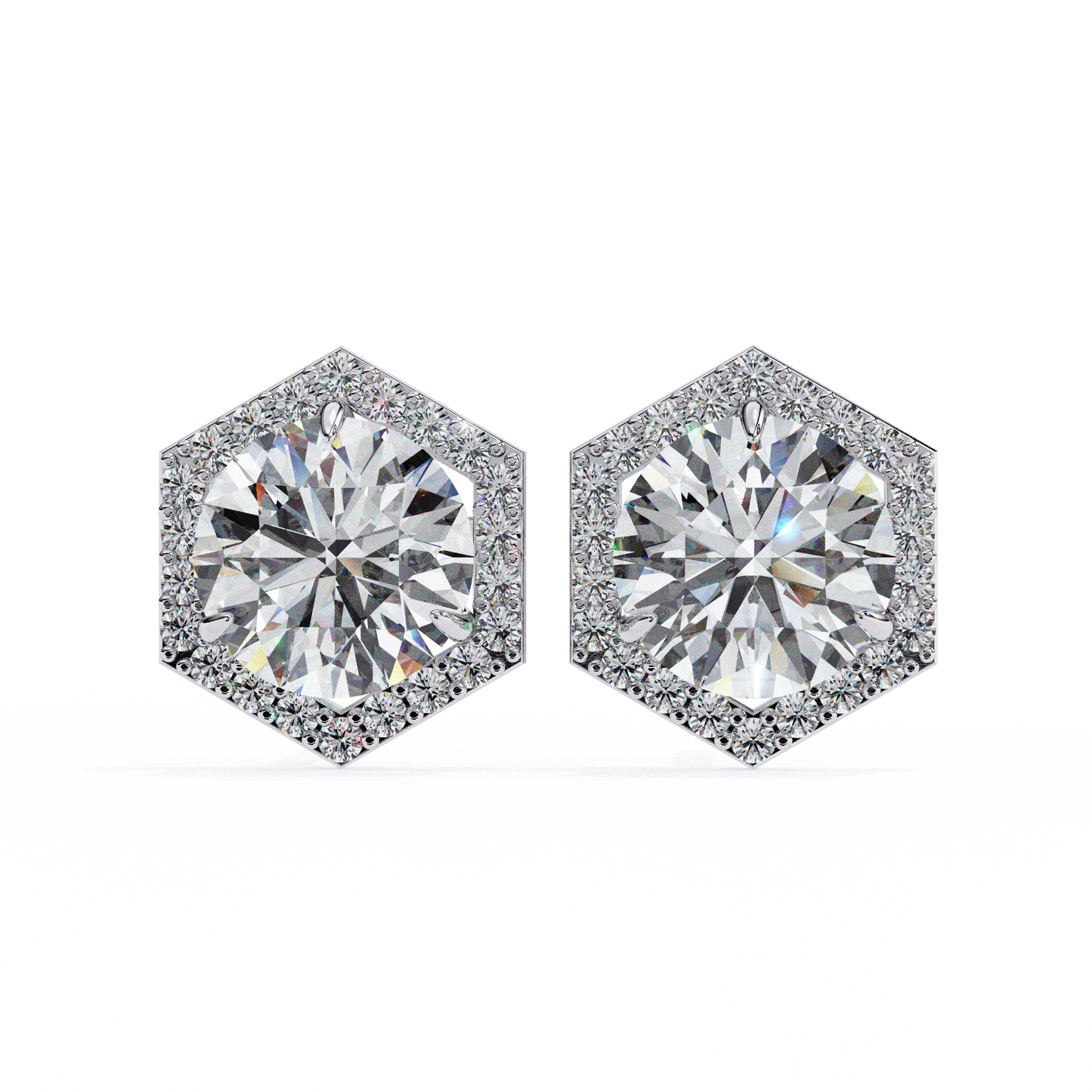 luxe hexagon halo lab grown diamond studs