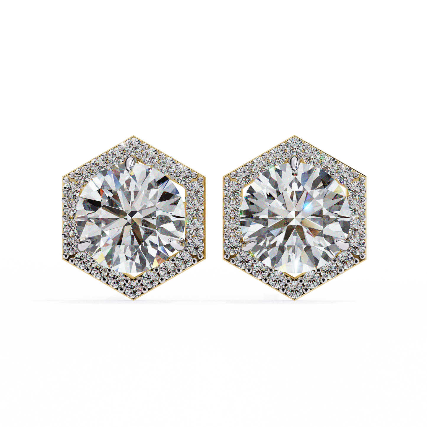luxe hexagon halo lab grown diamond studs