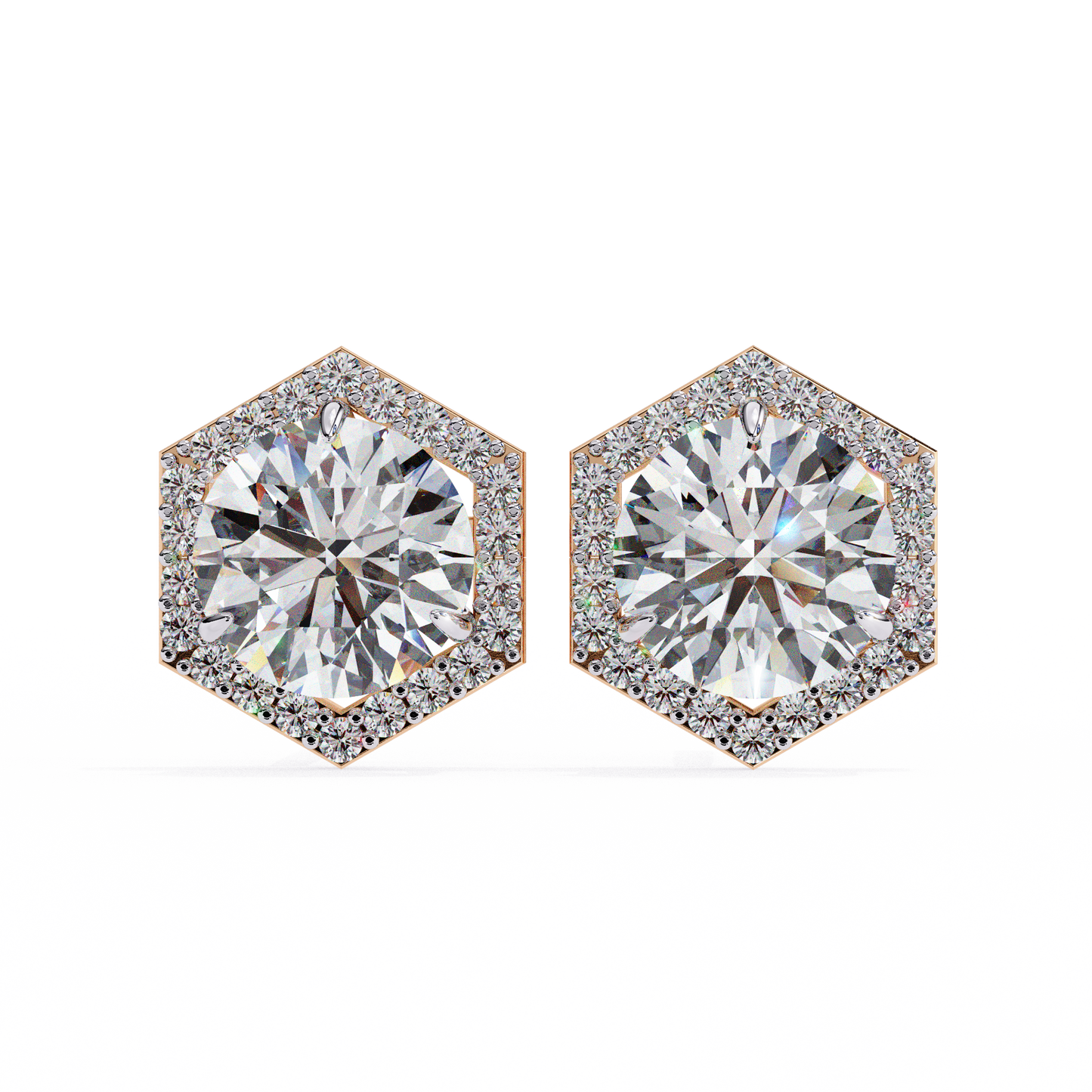 luxe hexagon halo lab grown diamond studs
