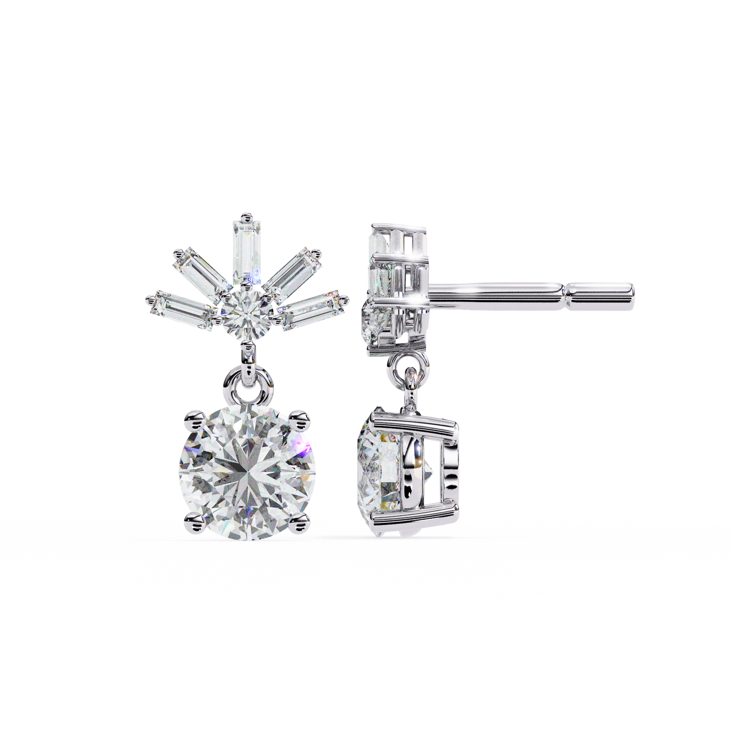 radiance baguette cluster drop lab grown diamond studs