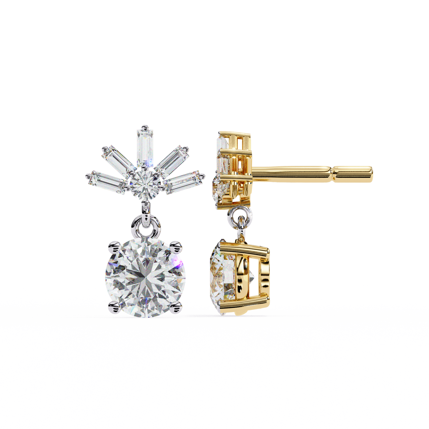 radiance baguette cluster drop lab grown diamond studs