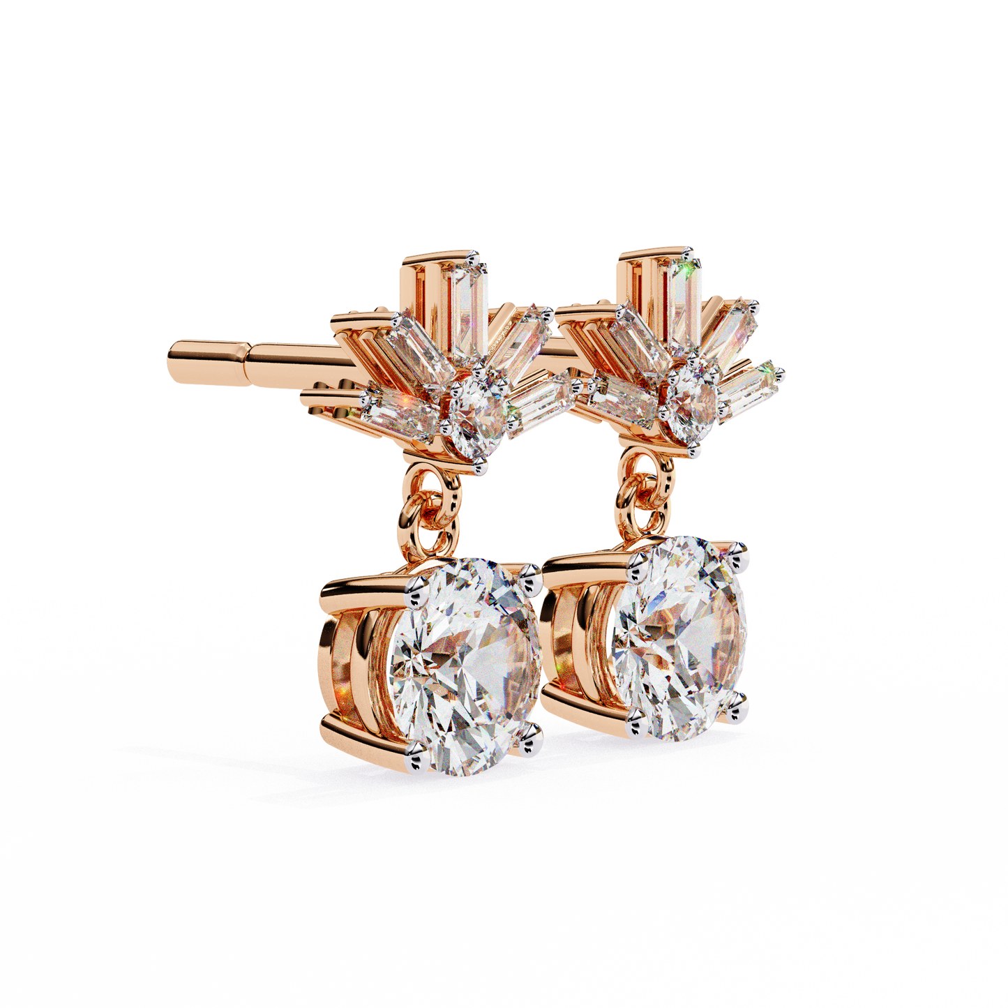 radiance baguette cluster drop lab grown diamond studs