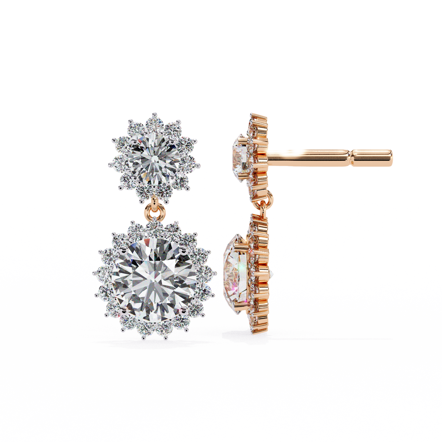 aurora double halo drop lab grown diamond studs