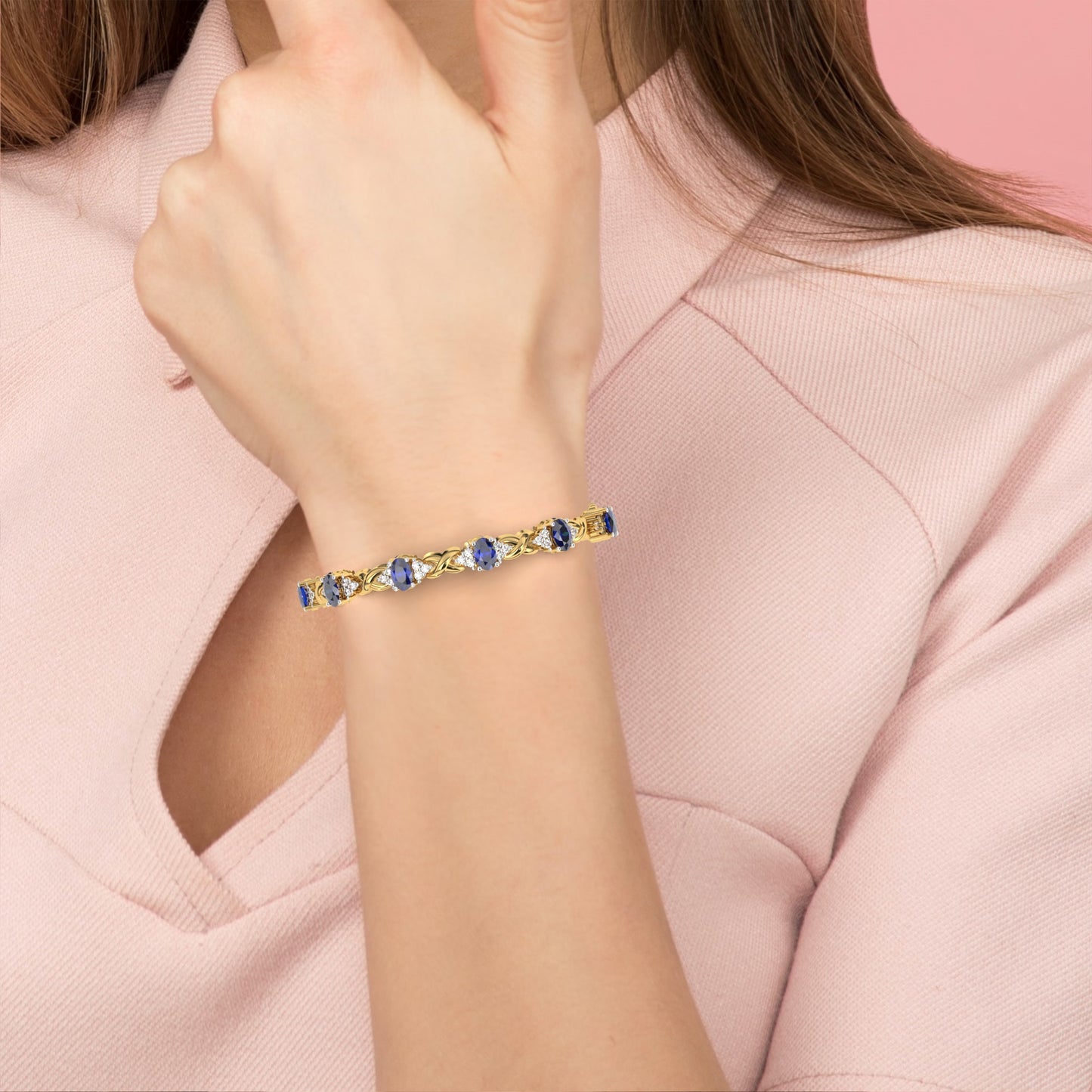 azure embrace lab grown diamond & sapphire bangle