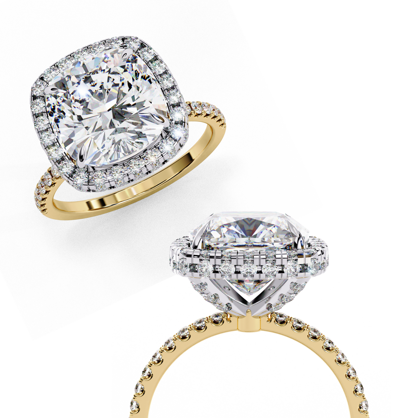 luminous halo cushion lab grown diamond ring