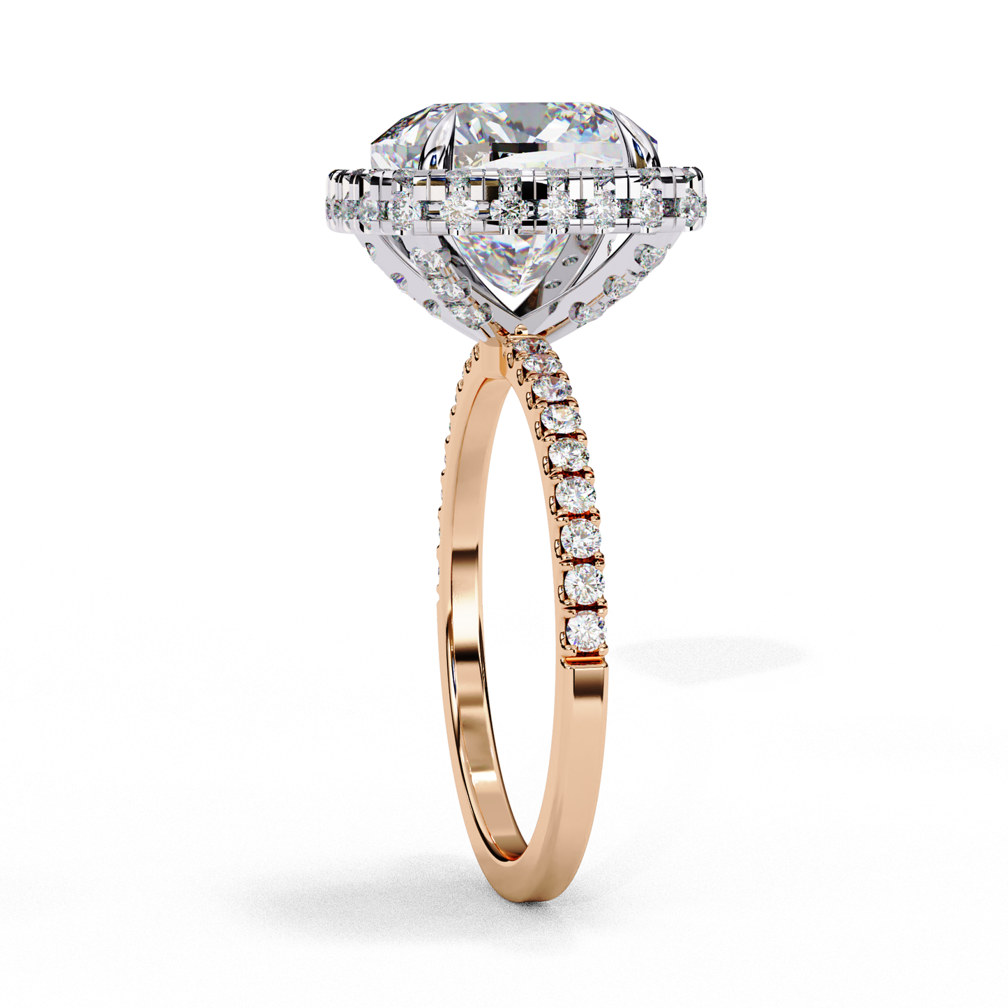 luminous halo cushion lab grown diamond ring