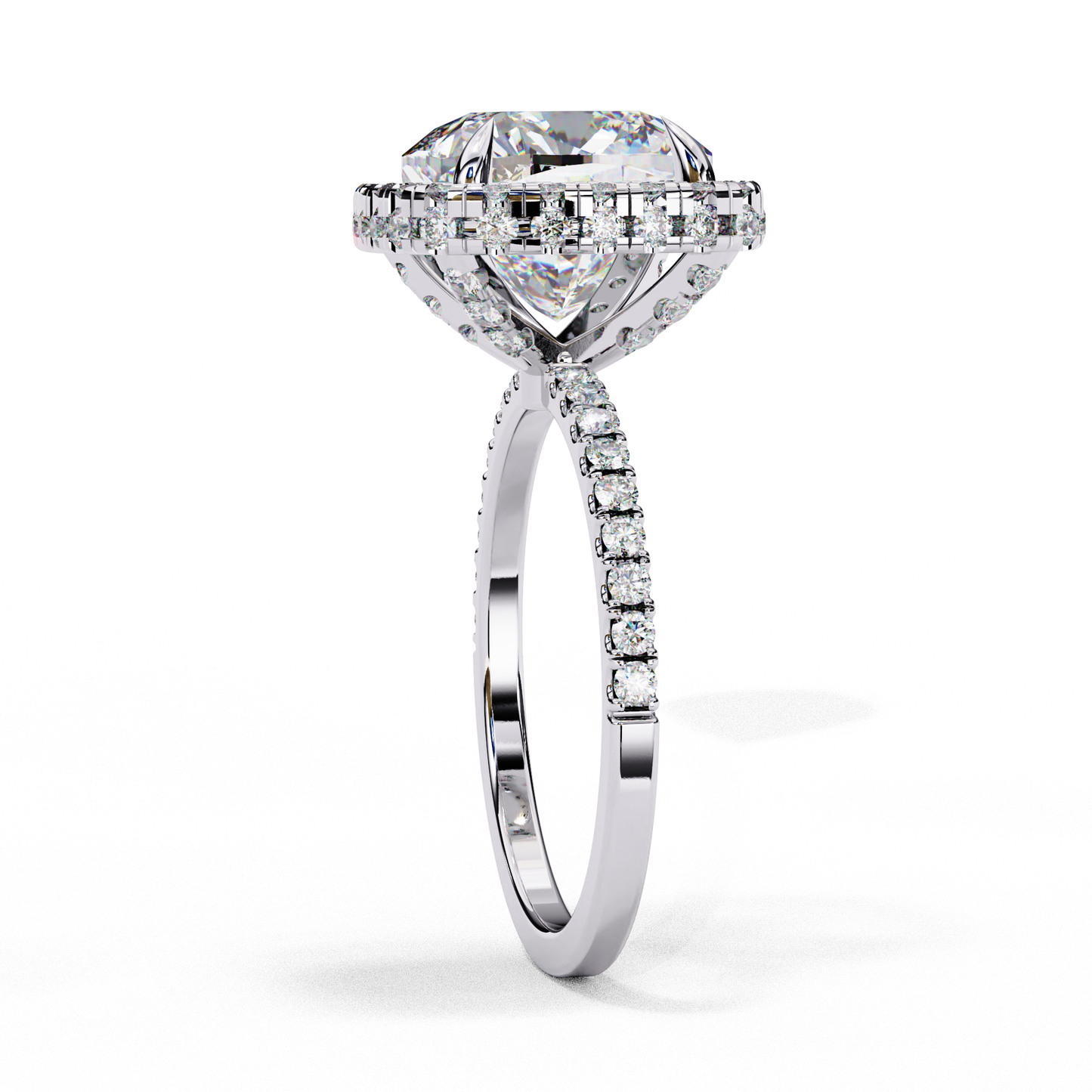 luminous halo cushion lab grown diamond ring