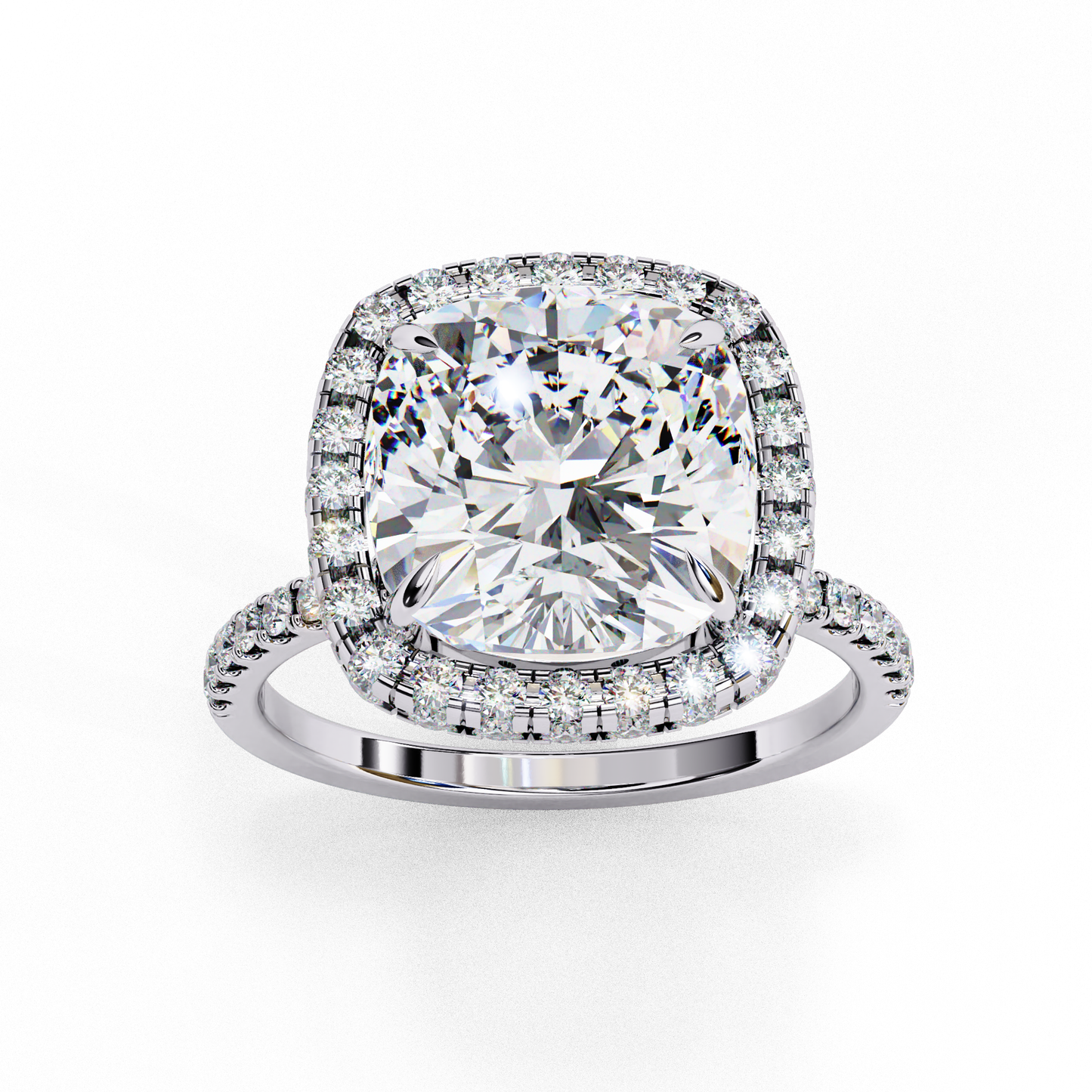 luminous halo cushion lab grown diamond ring