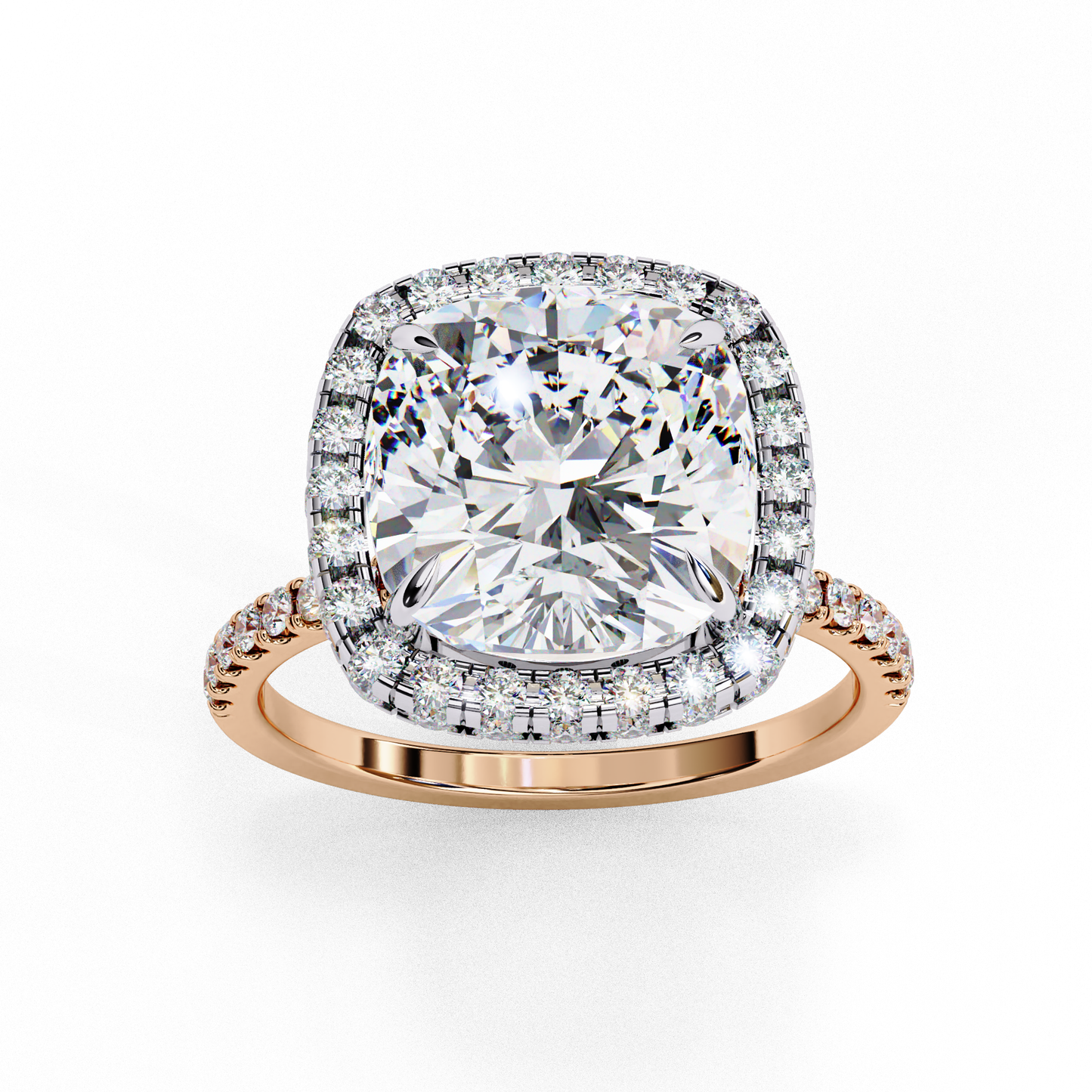 luminous halo cushion lab grown diamond ring