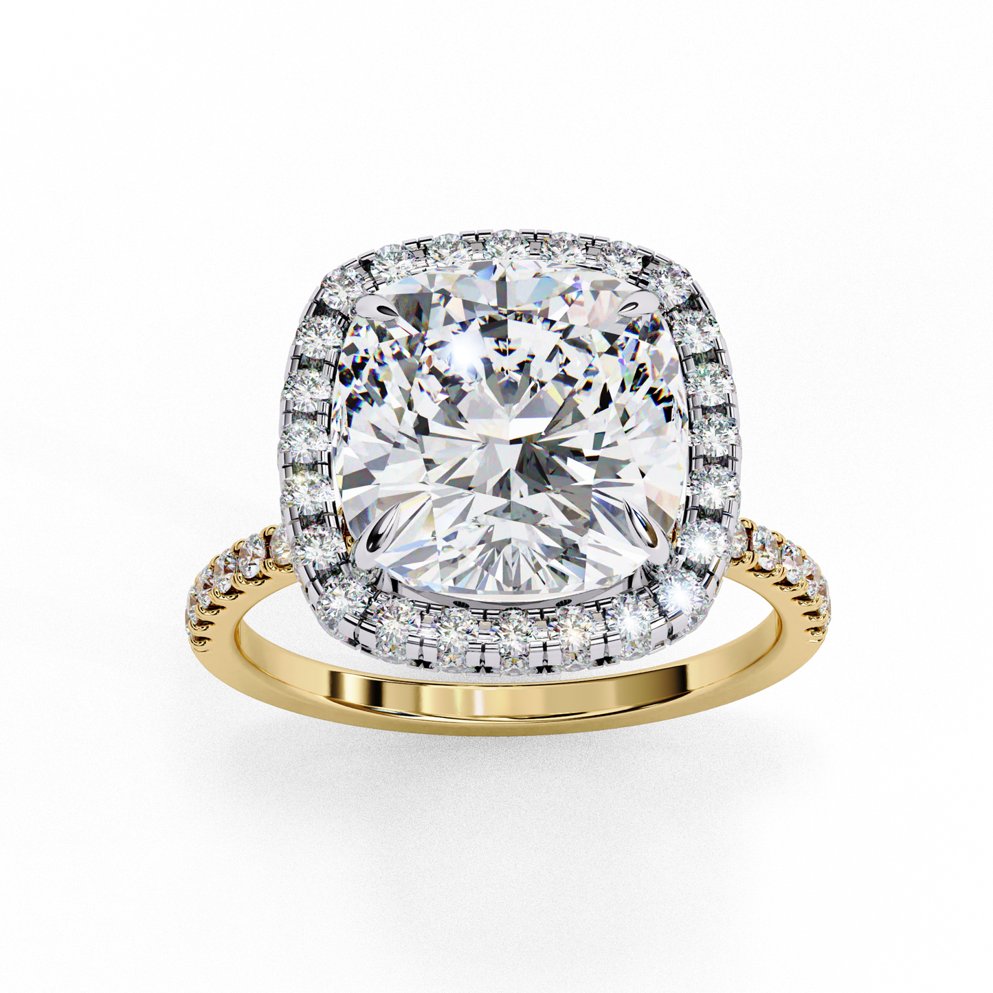 luminous halo cushion lab grown diamond ring