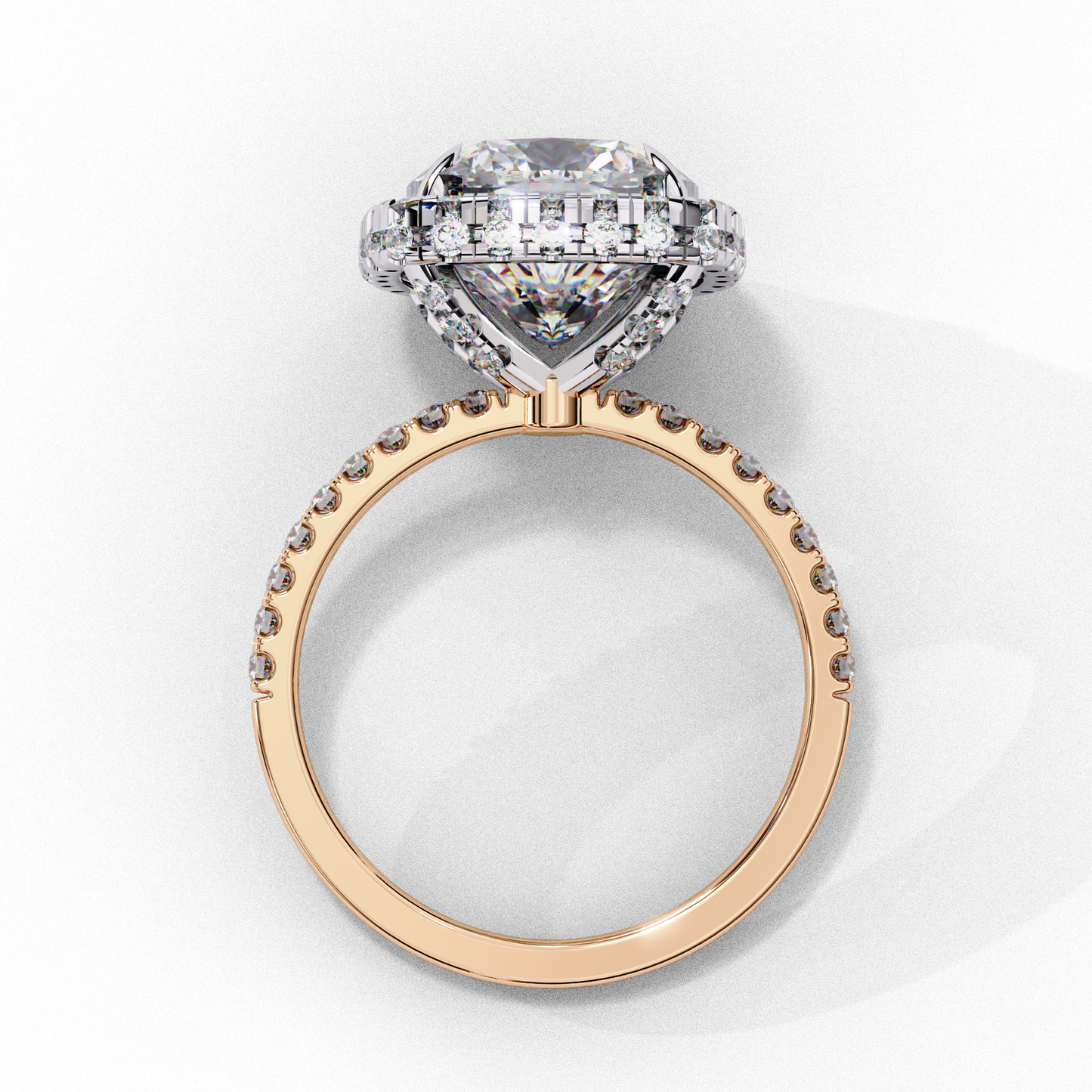 luminous halo cushion lab grown diamond ring