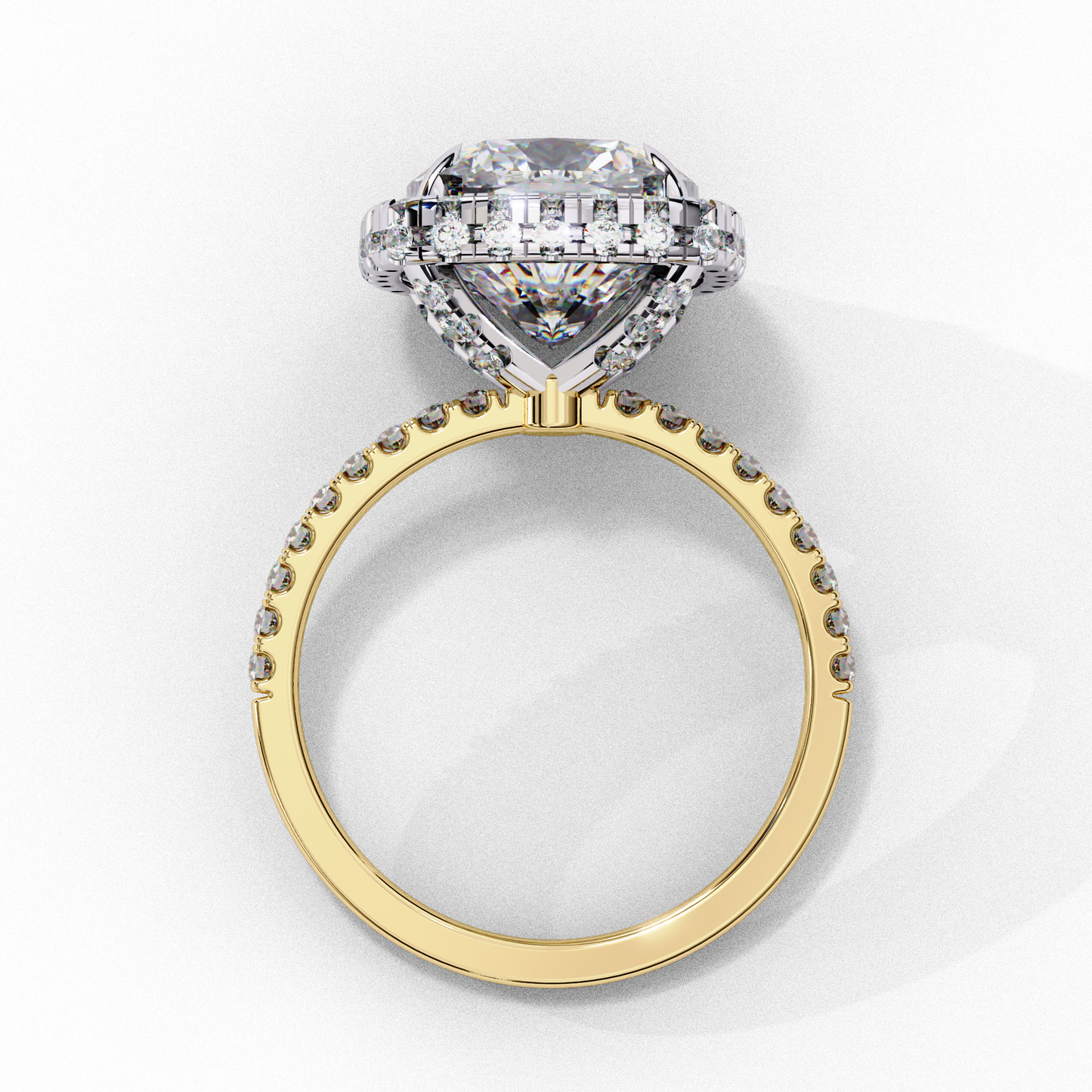 luminous halo cushion lab grown diamond ring
