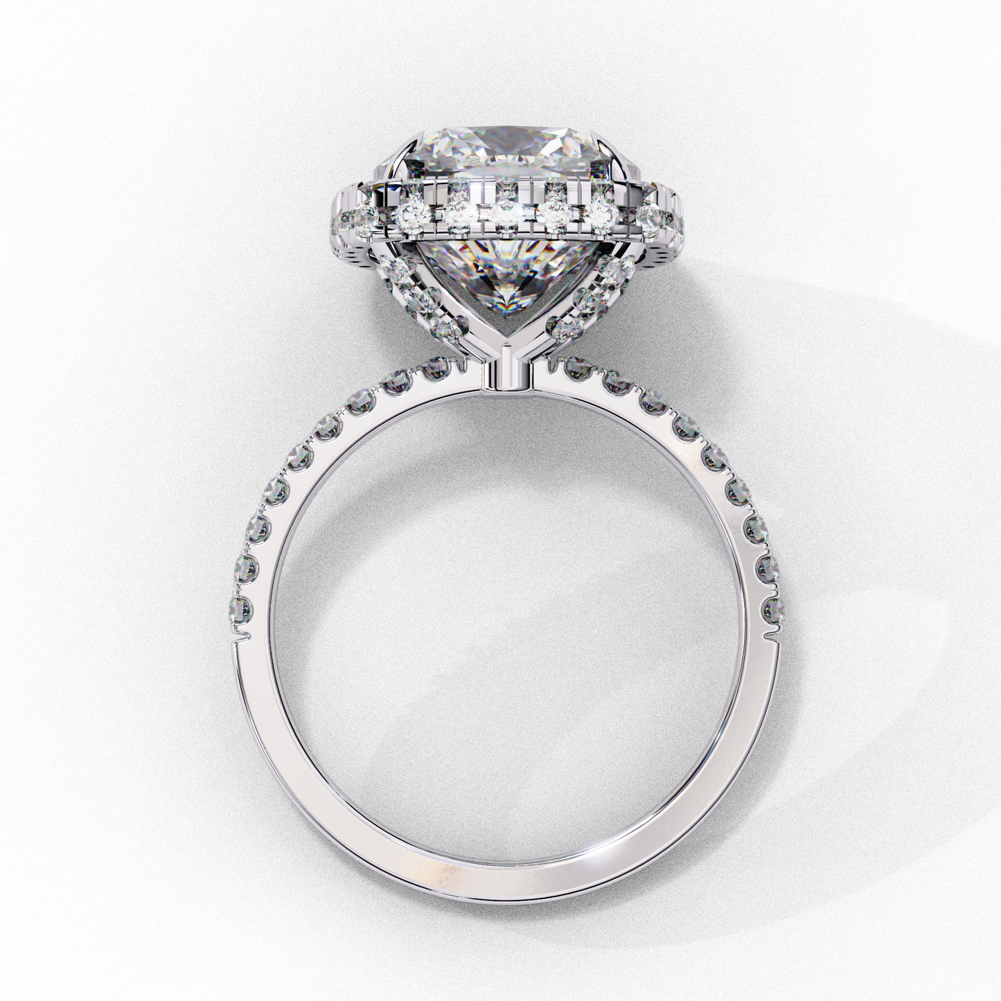 luminous halo cushion lab grown diamond ring