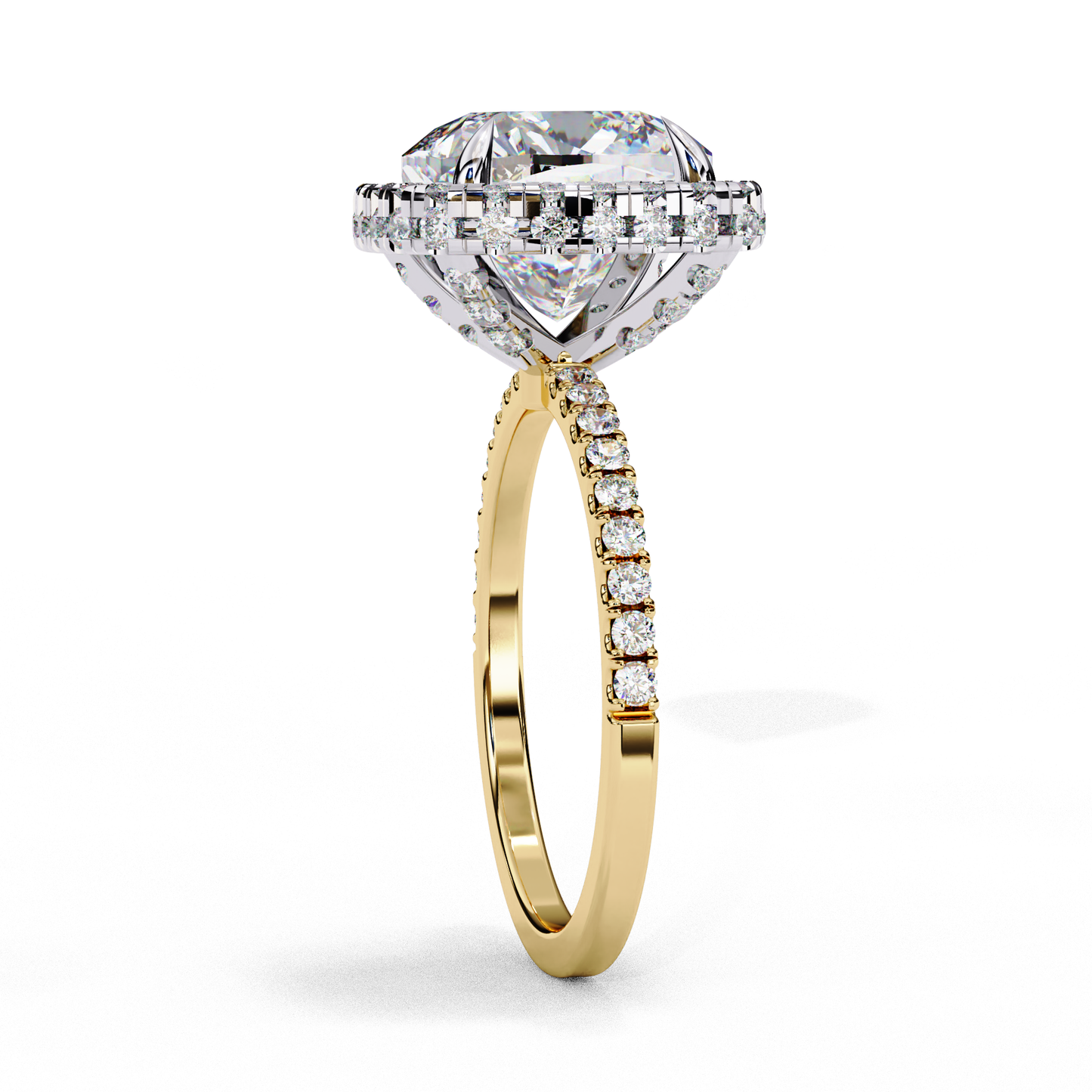 luminous halo cushion lab grown diamond ring