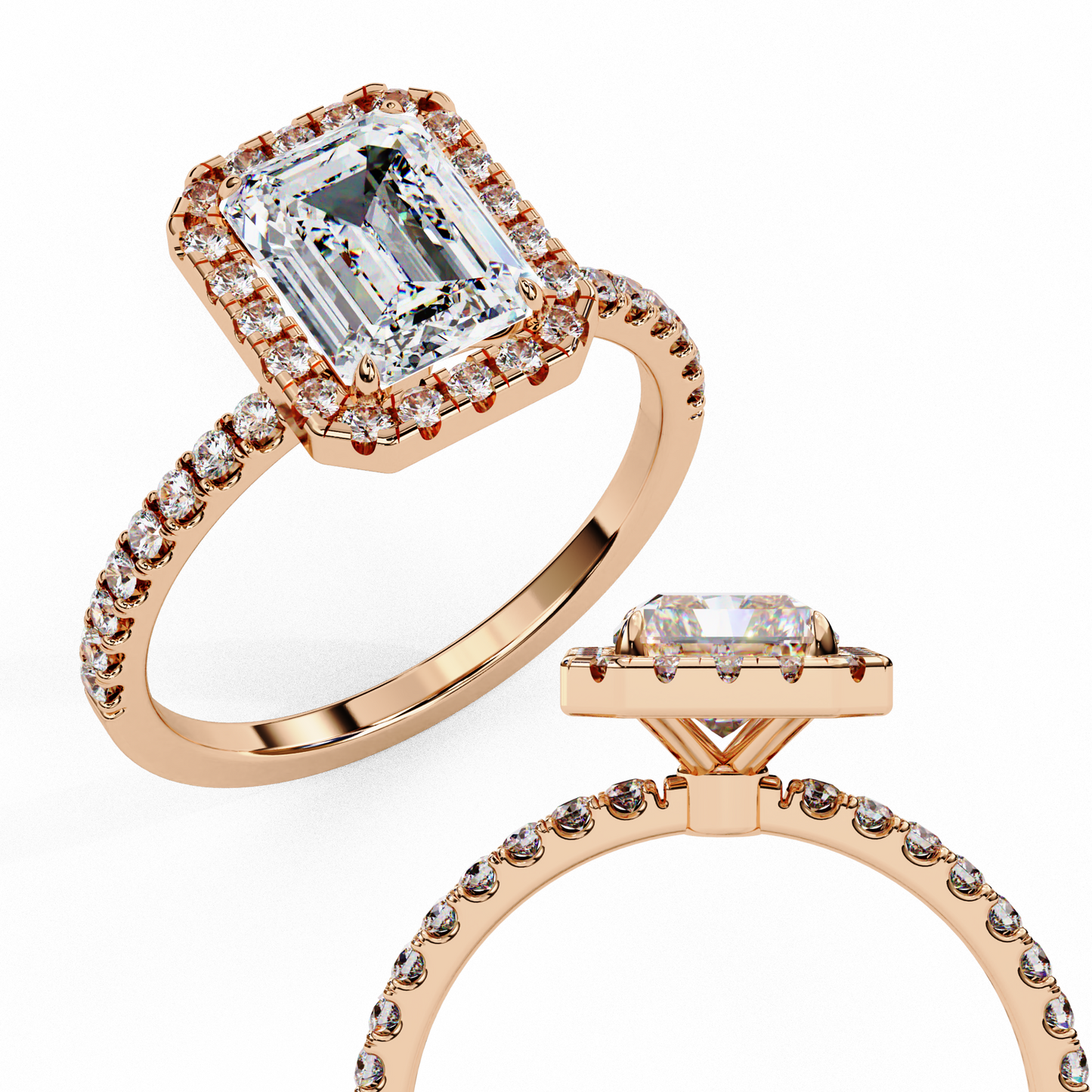 ophira lab grown diamond emerald halo ring