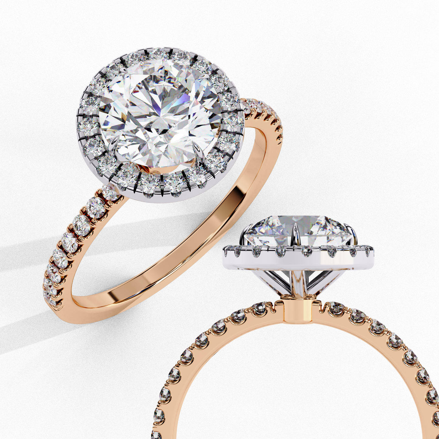 lab grown diamond radiant halo gold ring